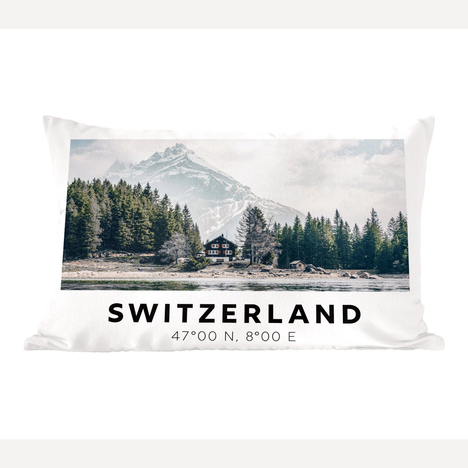 MuchoWow Dekokissen Schweiz - Berg - Chalet - Grün, Wohzimmer Dekoration, Zierkissen, Dekokissen mit Füllung, Schlafzimmer