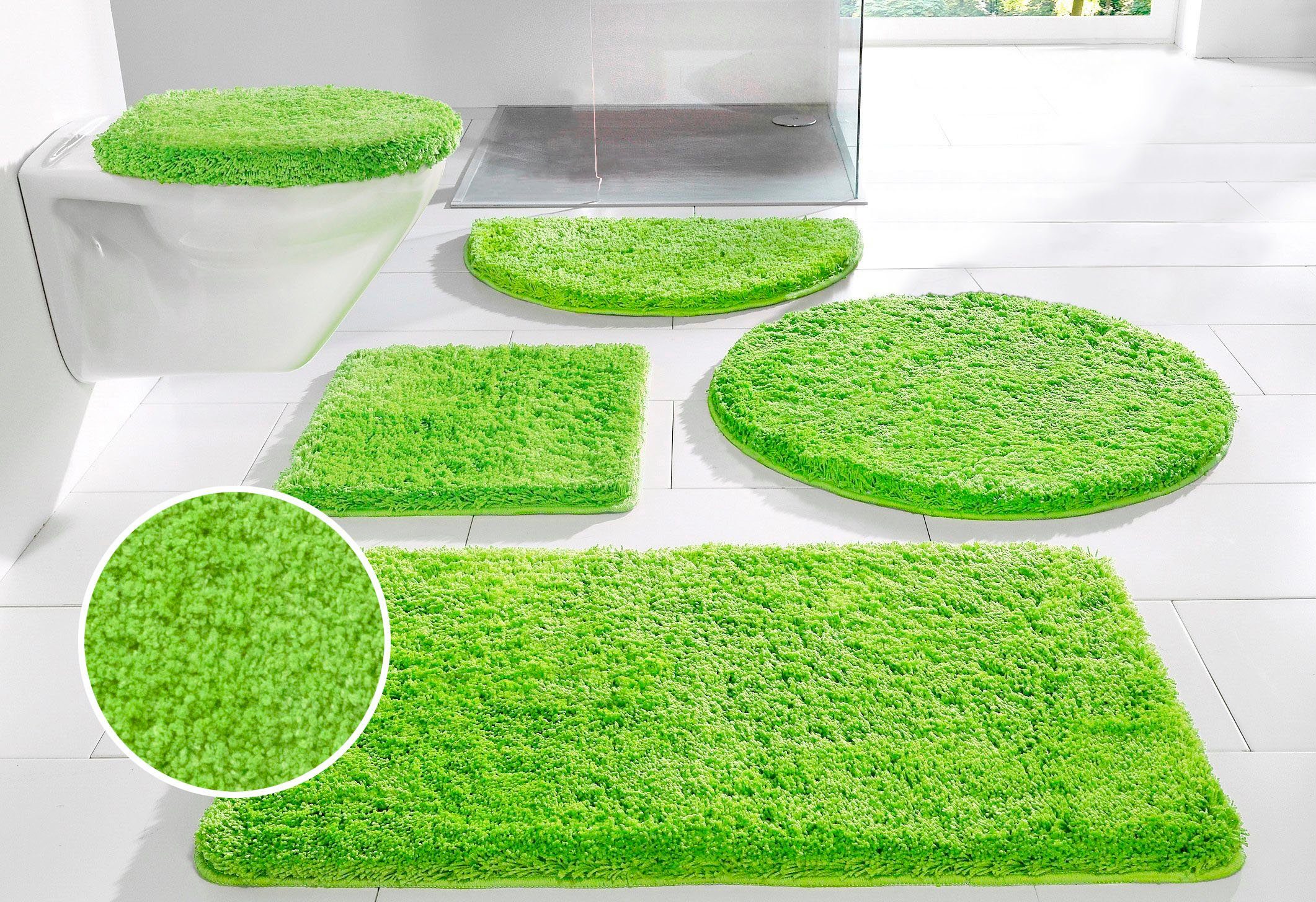 OTTO home Badematte Sanremo, Standard & Premium, 30mm oder 35mm, sehr weich, rutschhemmend beschichtet, schnell trocknend, fußbodenheizungsgeeignet, Polyester, rund, Badteppich, unifarben, rechteckig, rund & als 3-tlg. Set erhältlich