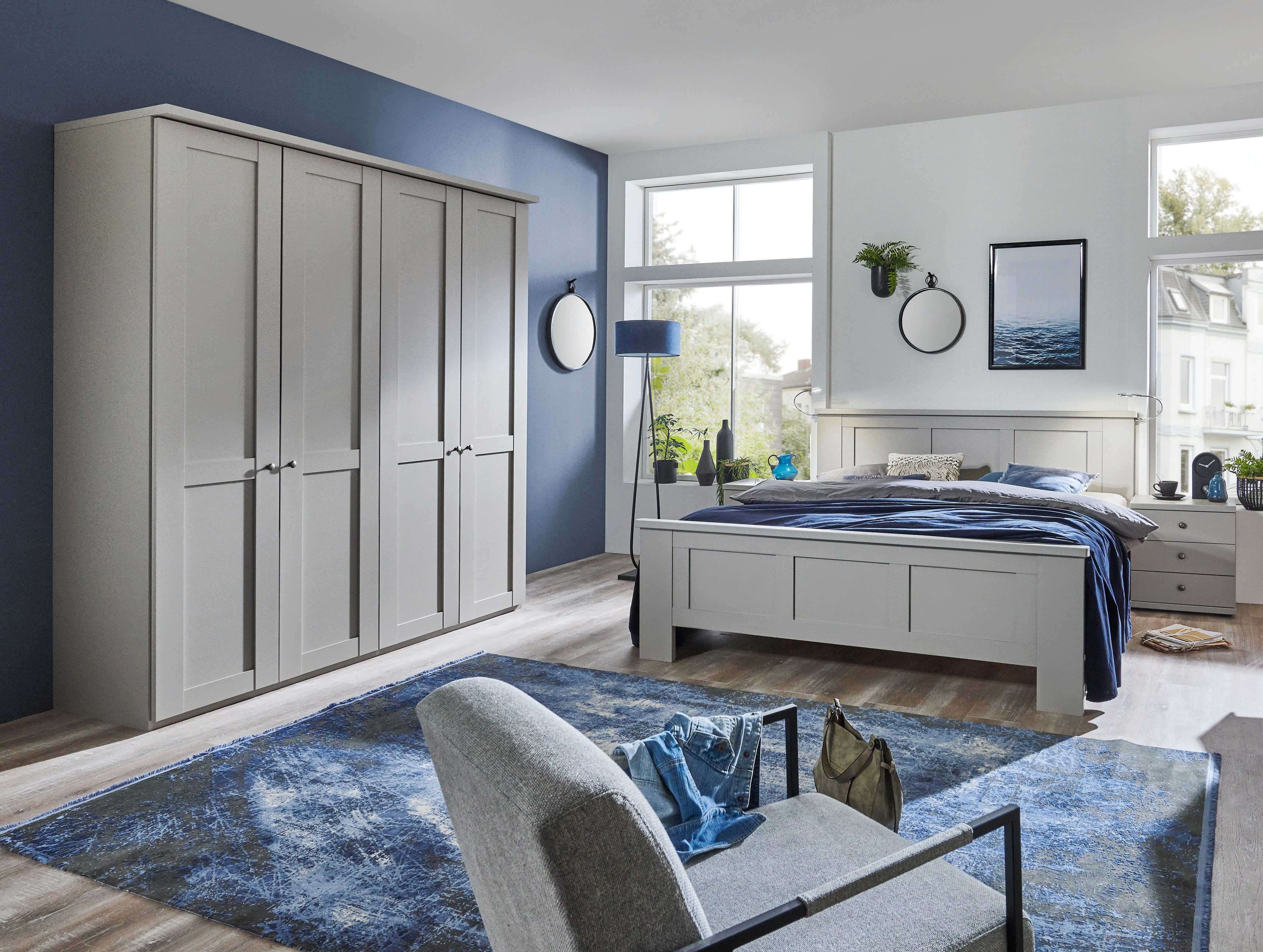 möbel-direkt.de Komplettschlafzimmer Greenholm in Kieselgrau, (Komplett-Set, 4-tlg., verschiedene Schrankvarianten wählbar), Made in Germany, gedämpfte Scharniere, wahlweise mit Spiegeltüren