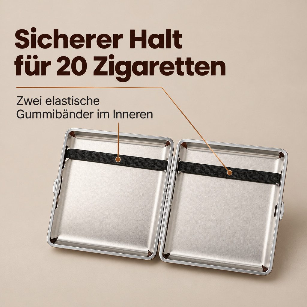 LK Trend & Style Tabakbeutel Leder Schatulle für 20 Zigaretten, braun, mit Gummiband, sehr edel, edles Leder Design – Bild 2 von 5
