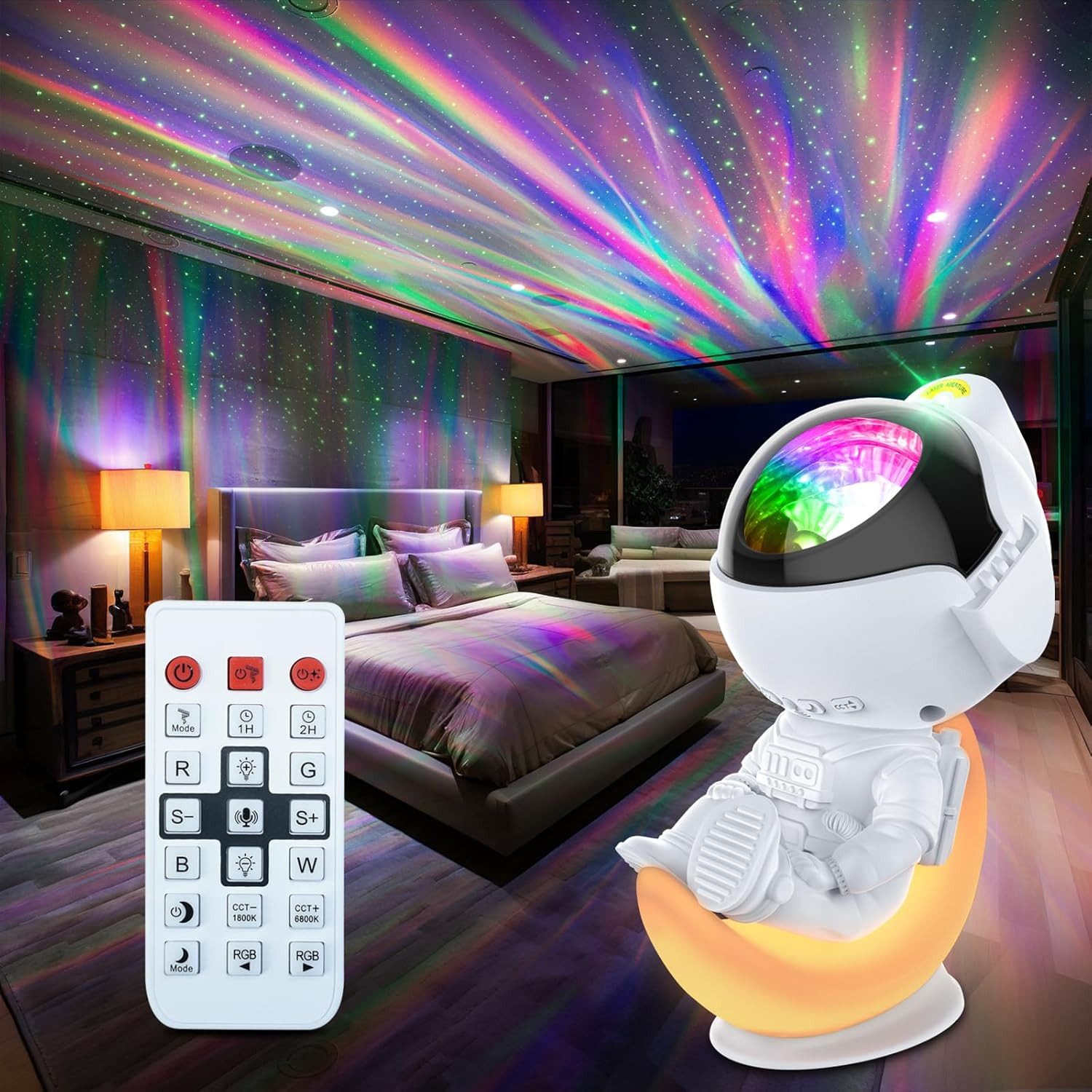 Fanttik LED-Sternenhimmel Astronaut Projektor Sternenhimmel Projektor Kinder, Aurora Lampe mit Dimmbar, Timer und Fernbedienung, Nordlicht für Schlafzimmer Kinder und Erwachsene