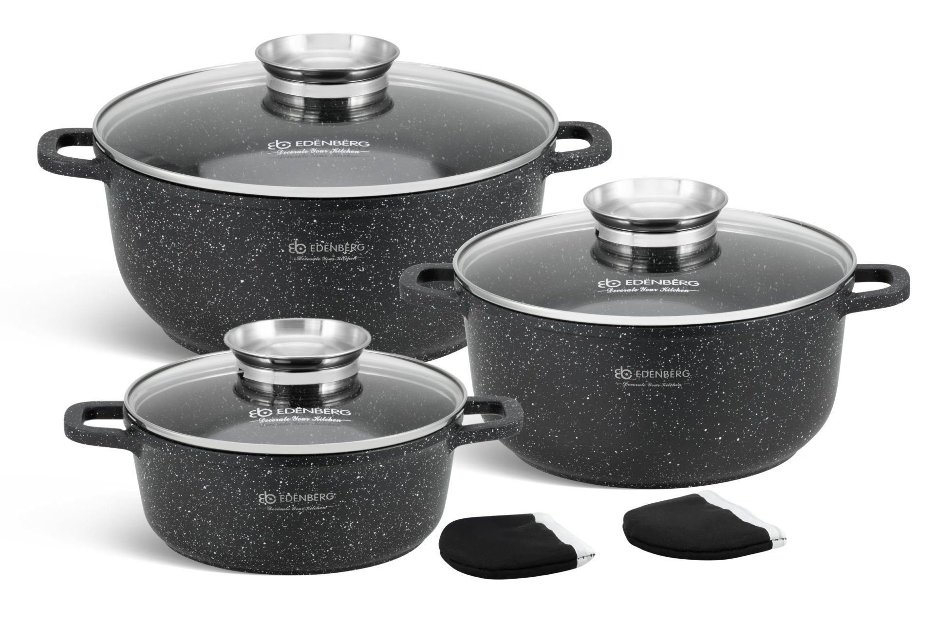 Edenberg Topf-Set Schöne schwarze Töpfe, Topfset, 6,8L/4,5L/2,3L Induktion, Aluminium, Keramik (6-tlg., Zeitloses Design des Topfsets. Eine ideale Geschenkidee)