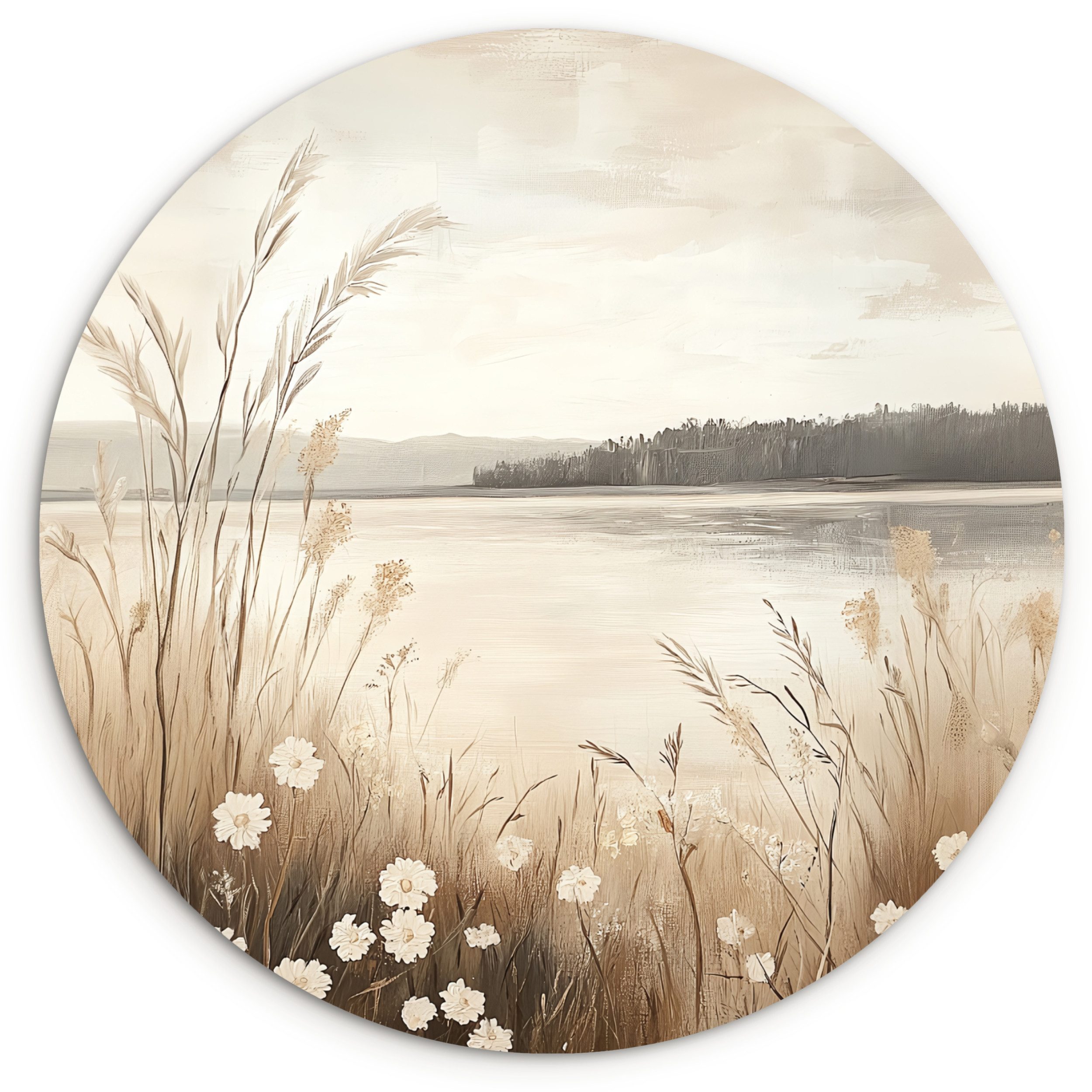 MuchoWow Gemälde See - Wasser - Natur - Beige, Fotodruck (1 St), Kreis Wand günstig online kaufen