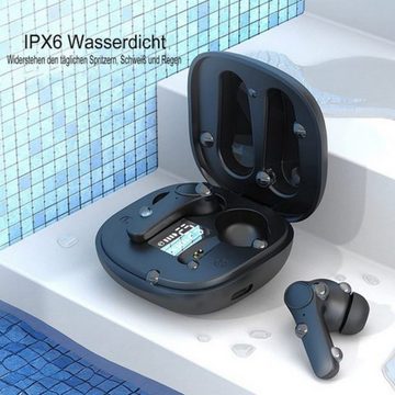 OKWISH Wireless Kopfhörer Headset Ohrhörer Earbuds Bluetooth HiFi Stereo Bluetooth-Kopfhörer (True Wireless, Voice Assistant, Bluetooth, LED Ladestandsanzeige, Steuerung für Anrufe und Musik, Wasserdicht, Touch)