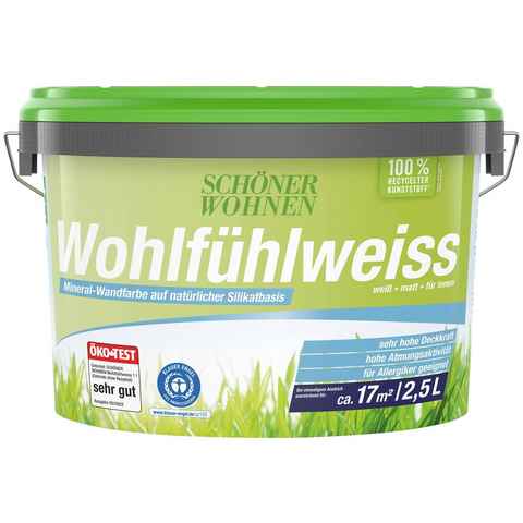 SCHÖNER WOHNEN FARBE Wand- und Deckenfarbe Wohlfühlweiss, 2,5 Liter, weiß, Mineral-Wandfarbe - allergikergeeignet