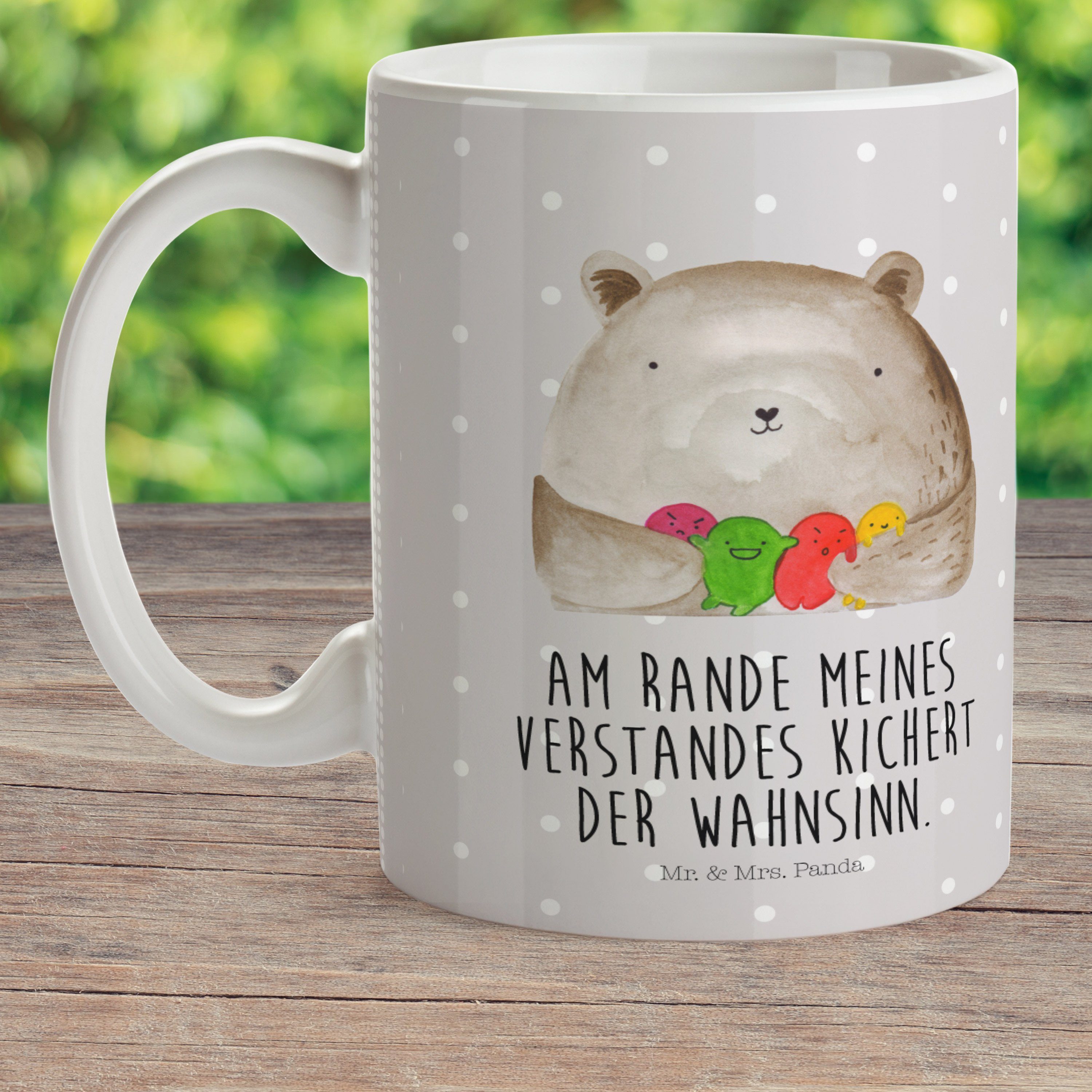 Bär Mr. Wahnsinn, Kindergartenbecher, Panda Kinderbecher T, Gefühl Pastell Kunststoff - Grau & Geschenk, Mrs. -