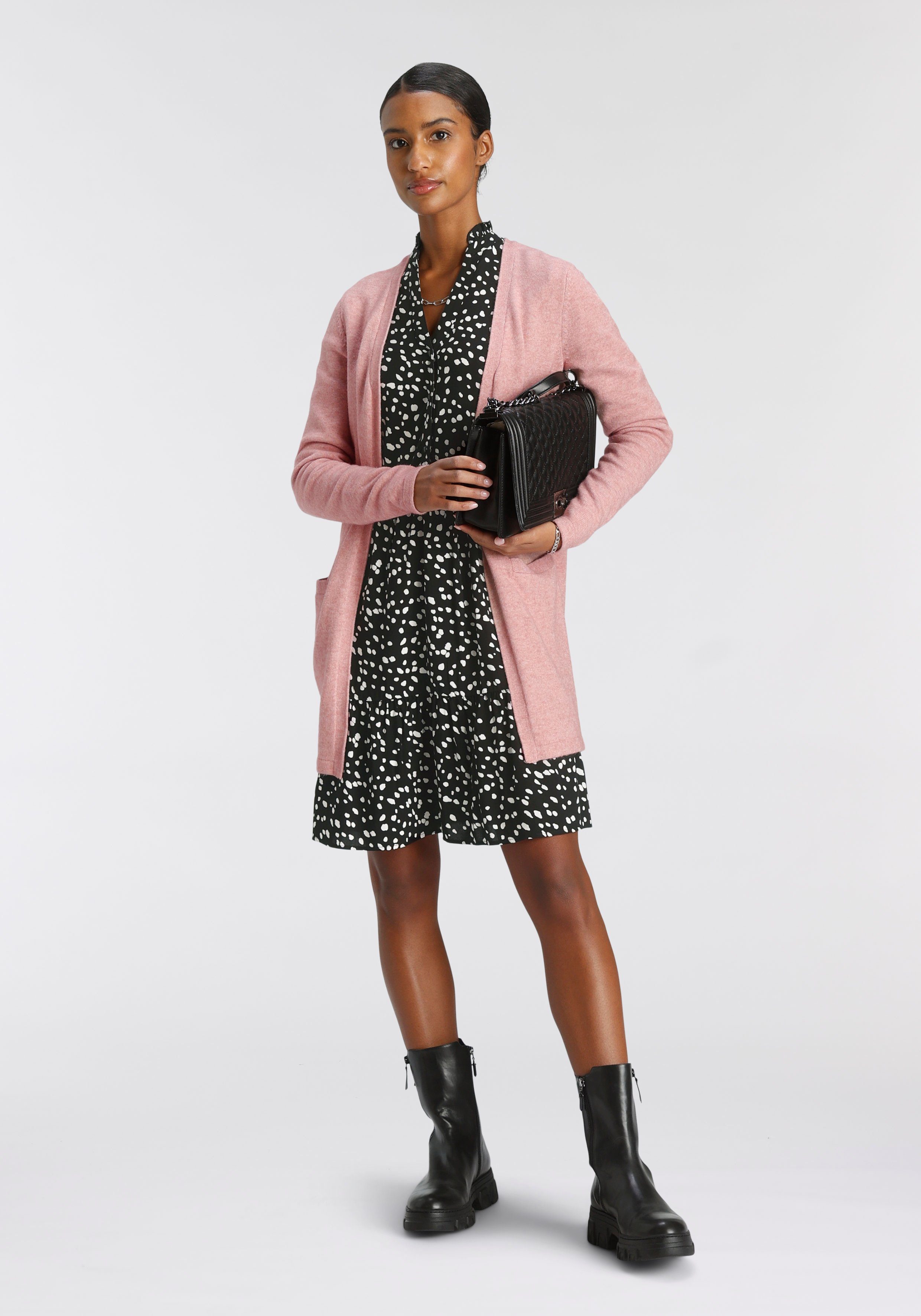 Tamaris Cardigan mit Taschen rosa aus (Strickjacke Material) nachhaltigem melange