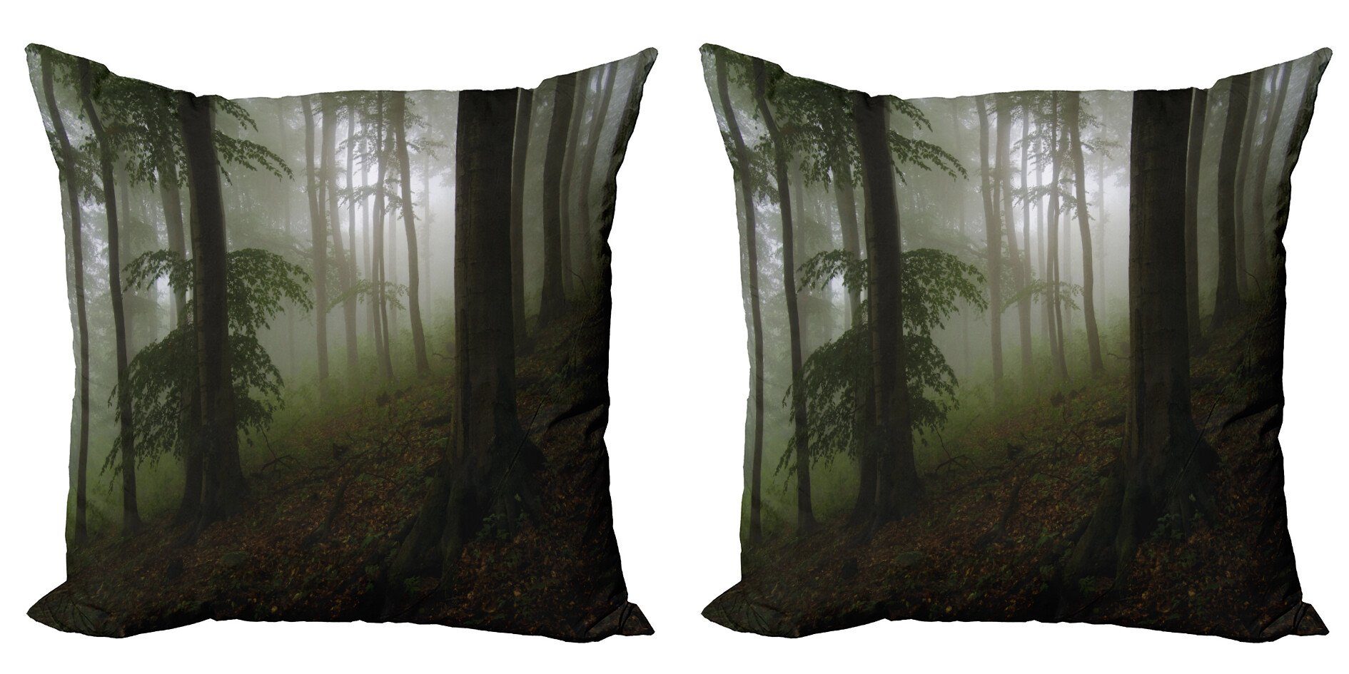 Kissenbezüge Modern Accent Doppelseitiger Digitaldruck, Abakuhaus (2 Stück), Wald Mysterious Woods Foggy