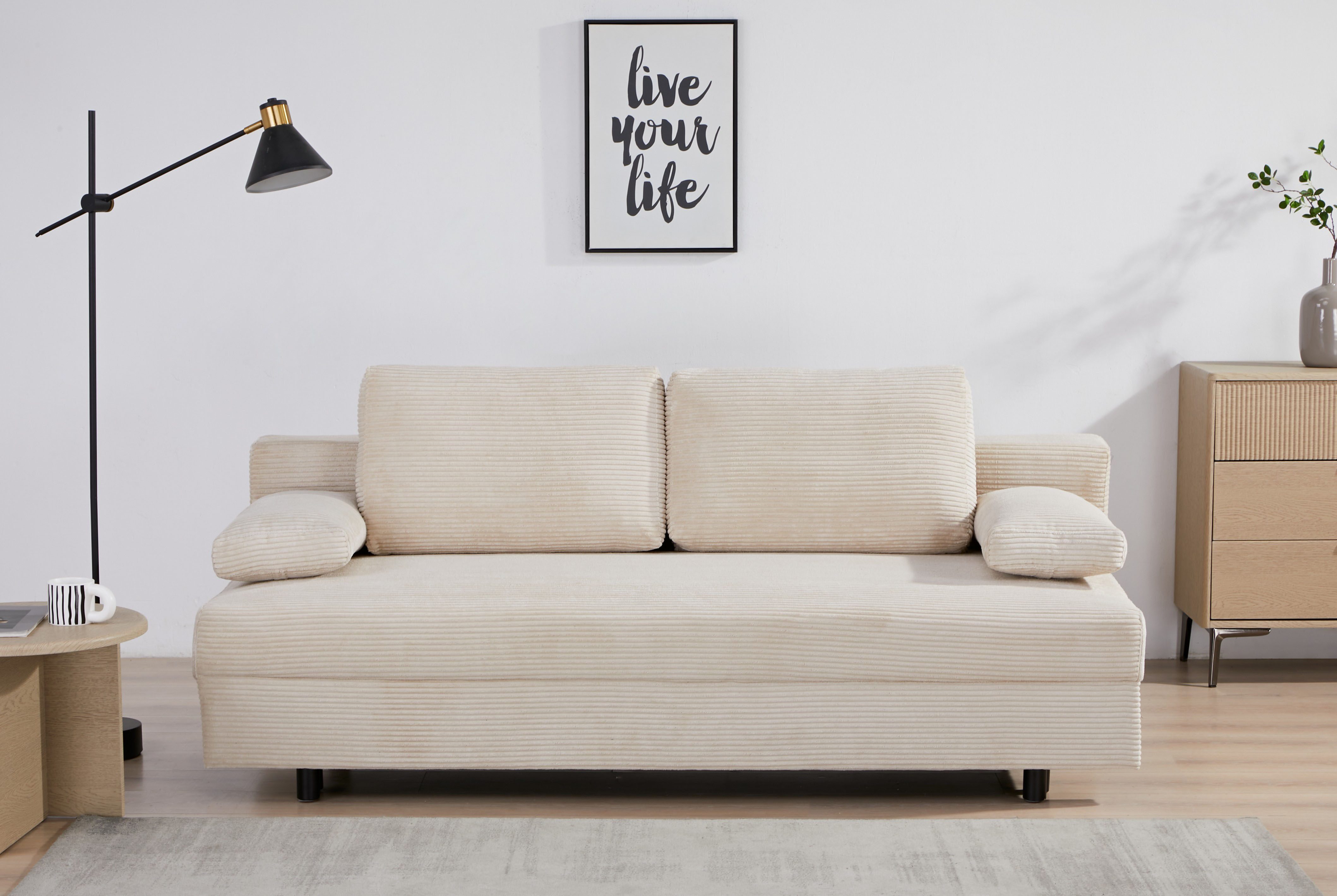 OTTO home Schlafsofa ONNIKO Cord, Breite: 192 cm, Liegefläche 121x192 cm, softer Cord-Bezug, mit Bettfunktion & Bettkasten