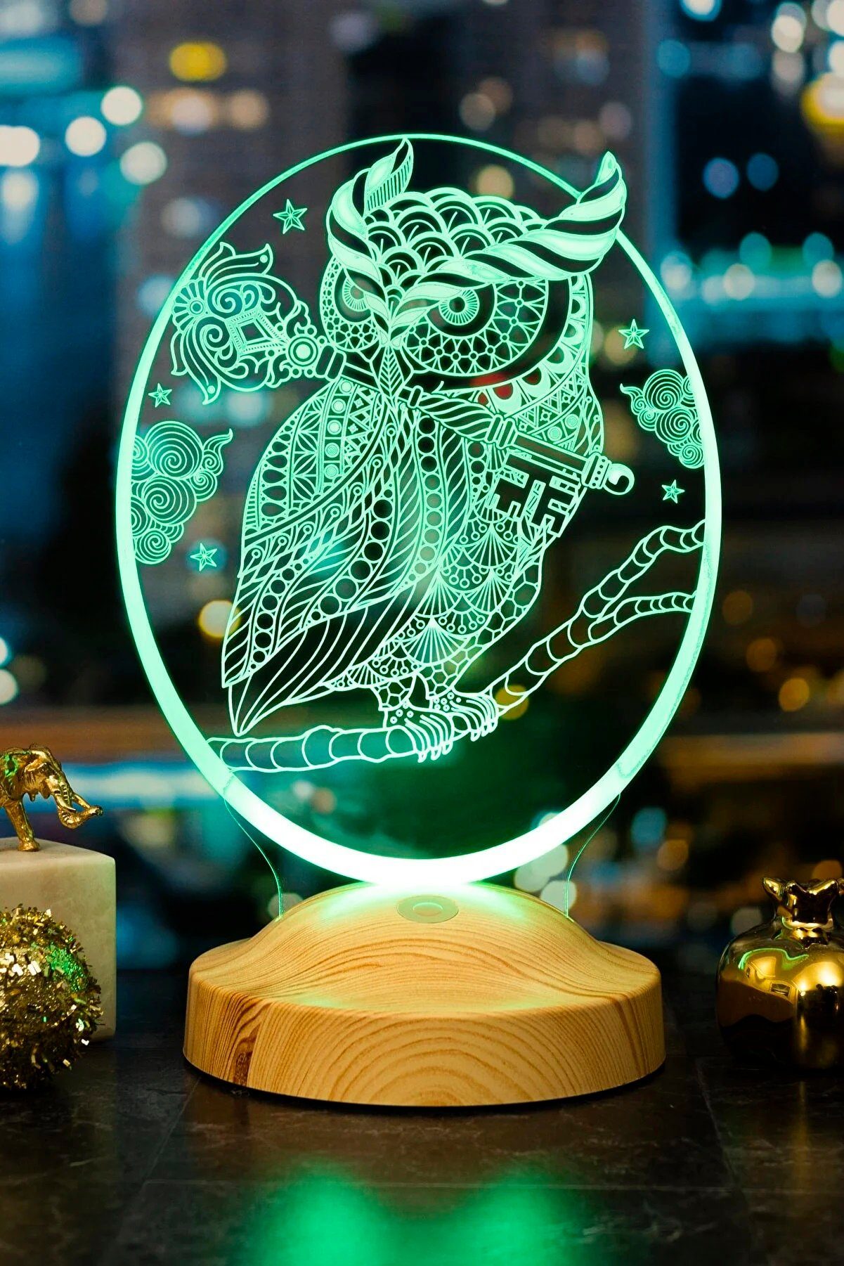 Nachttischlampe Tierliebhaber, Farben Tierfreunde für mit Geschenk Tier Fans, Geschenk für Gravierung LED Leuchte fest 3D Eule integriert, Nachtlicht Eule Geschenkelampe 7