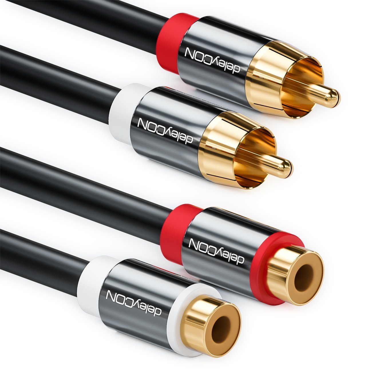 deleyCON HQ Cinch Verlängerungs Kabel [12,5m] 2x RCA Cinch Buchse zu Audio- & Video-Kabel