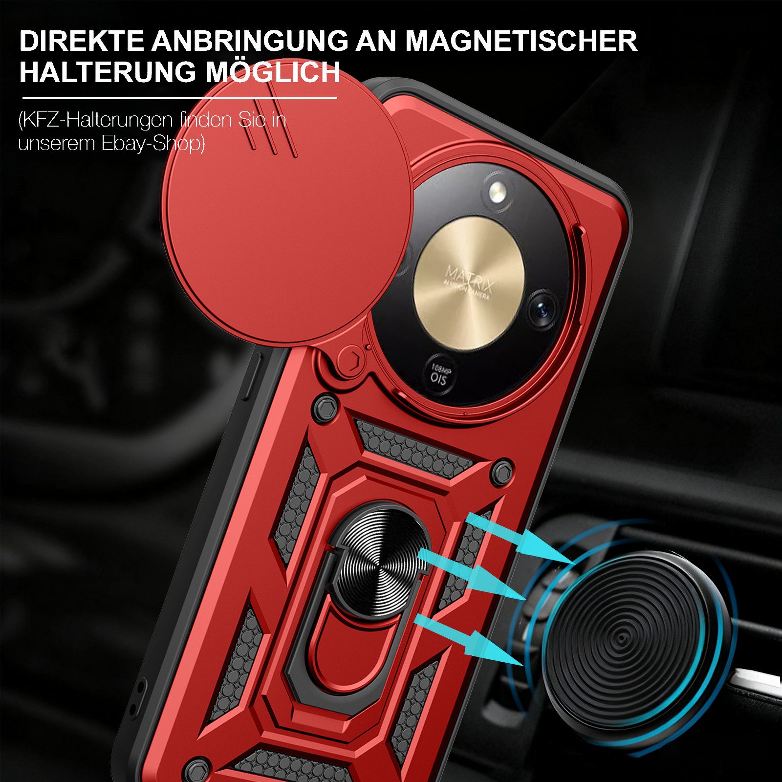 betterfon Handyhülle Panzer Hülle für Honor Magic 8 Lite Outdoor Case mit Kameraschutz, Outdoorhülle mit Ringhalter Smartstand und Silikonkern – Bild 3 von 5
