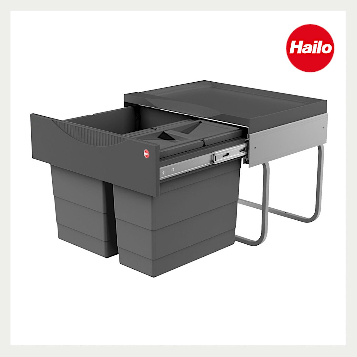 Hailo Einbaumülleimer Hailo 3644902 Raumspar-Tandem 18+12 L Vollauszug mit Biodeckel, Hailo Abfallsammler 3644901 TR Swing Raumspar-Tandem-S 18 + 12 Liter – Bild 3 von 5