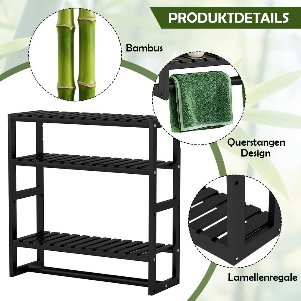 TUWENA Badregal Badezimmerregal 3Etagen Standregal Bambus Badregal verstellbar Schicht, Platzsparend Hängeregal Wandregal Ständer,Handtuchhalter für Bad,Küche – Bild 3 von 5