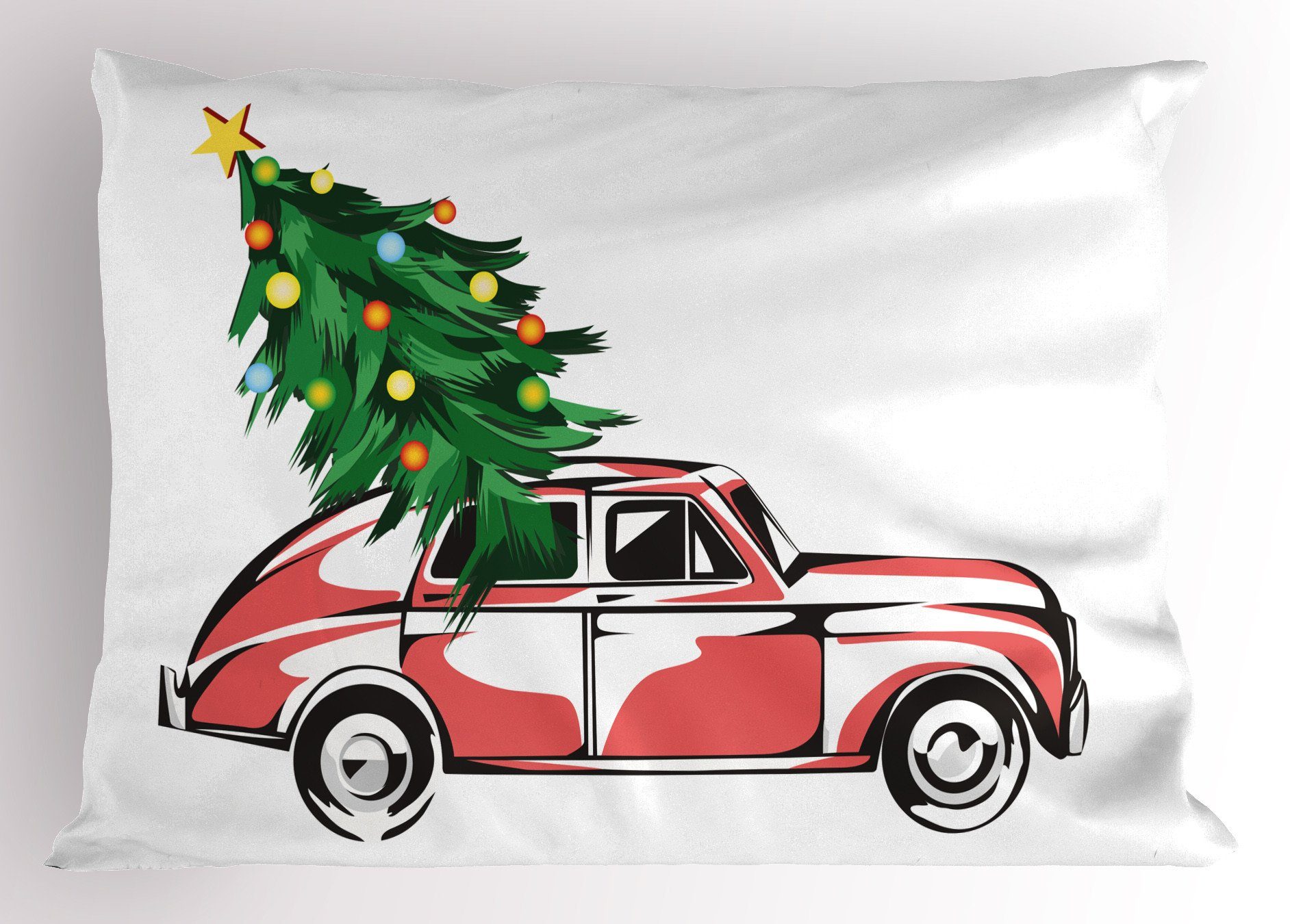 Kissenbezüge Dekorativer Standard King Size Gedruckter Kissenbezug, Abakuhaus (1 Stück), Weihnachten Retro-Auto-Weihnachtsbaum