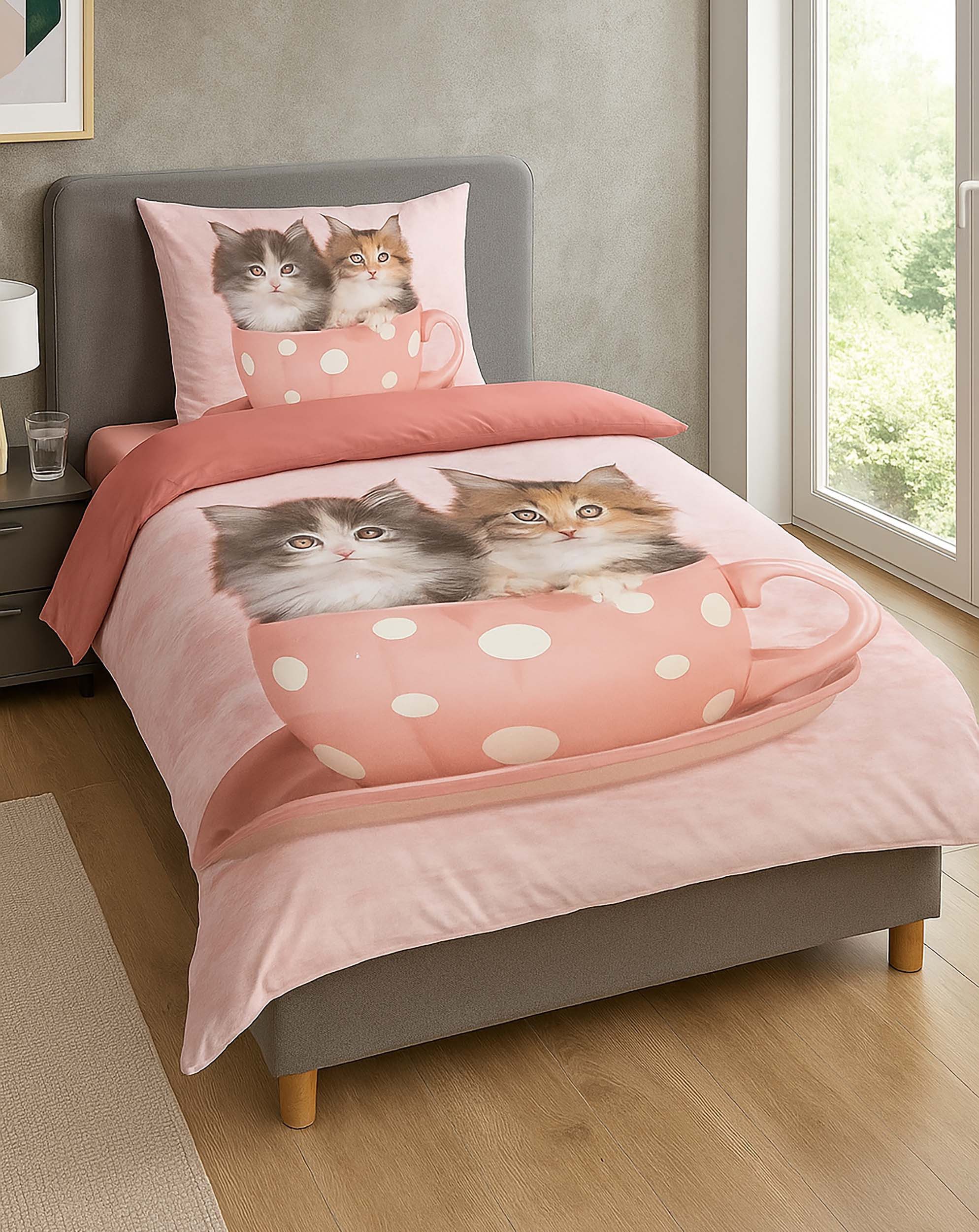 Casa Colori Bettwäsche Kinder 135x200 cm Garnitur Katzen Katzenbabys, Kunst günstig online kaufen