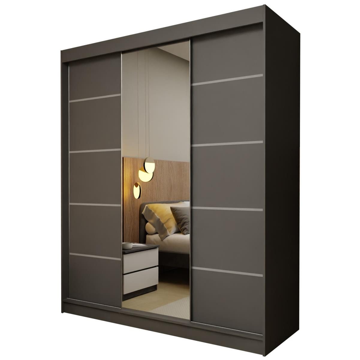 Compleo Schwebetürenschrank 180 cm breit NAPOS, zeitlos Stil, Garderobe mit günstig online kaufen