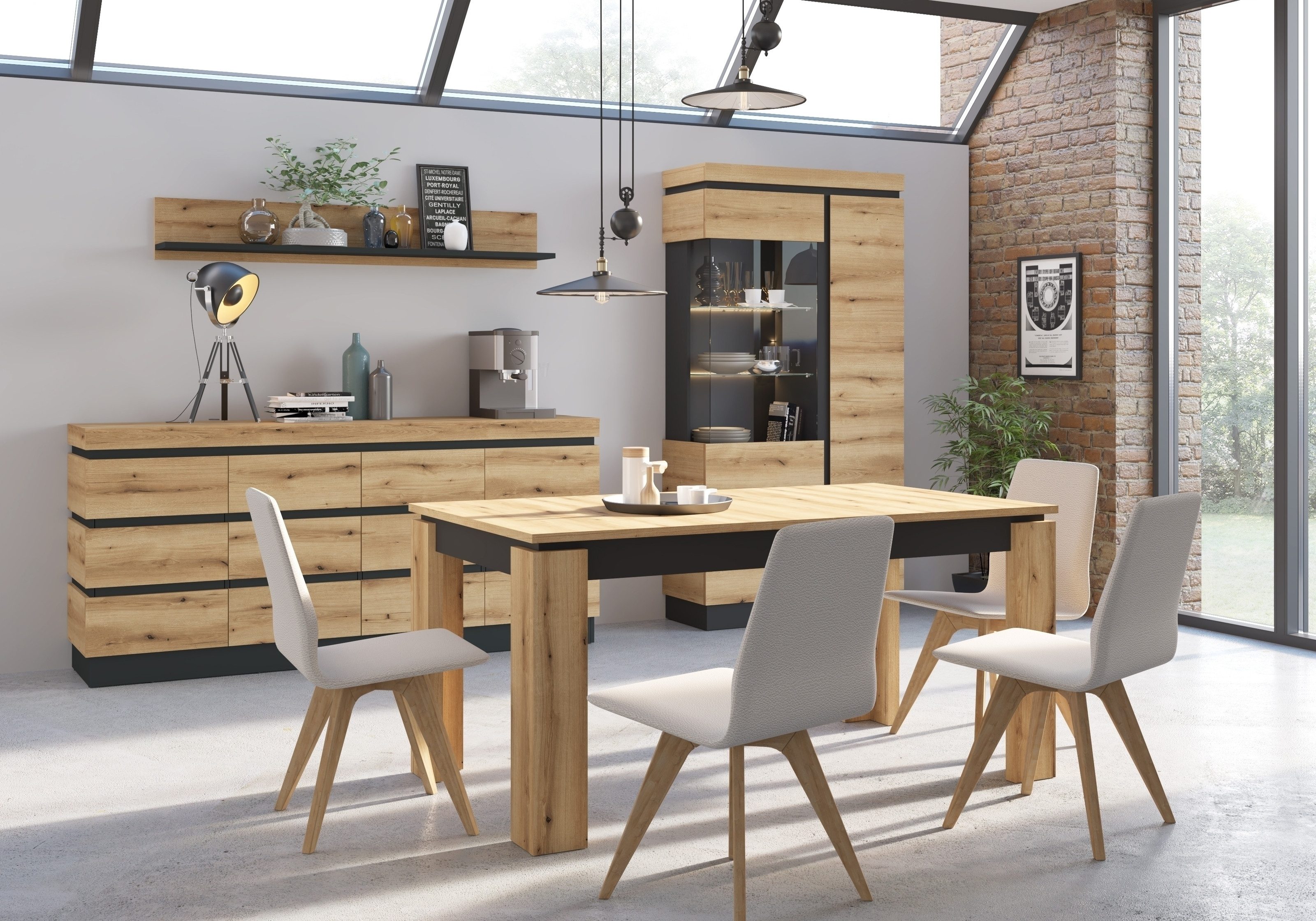 freiraum Glasvitrine CORTE in Coast Evoke Eiche Dekor - 103,6x200,5x40cm (BxHxT)