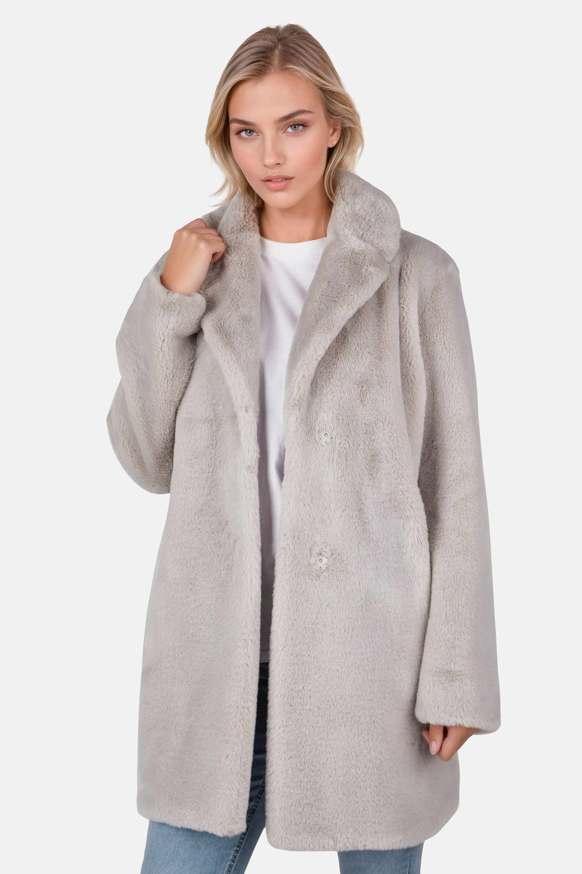 White Label Langmantel aus softem Webpelz günstig online kaufen