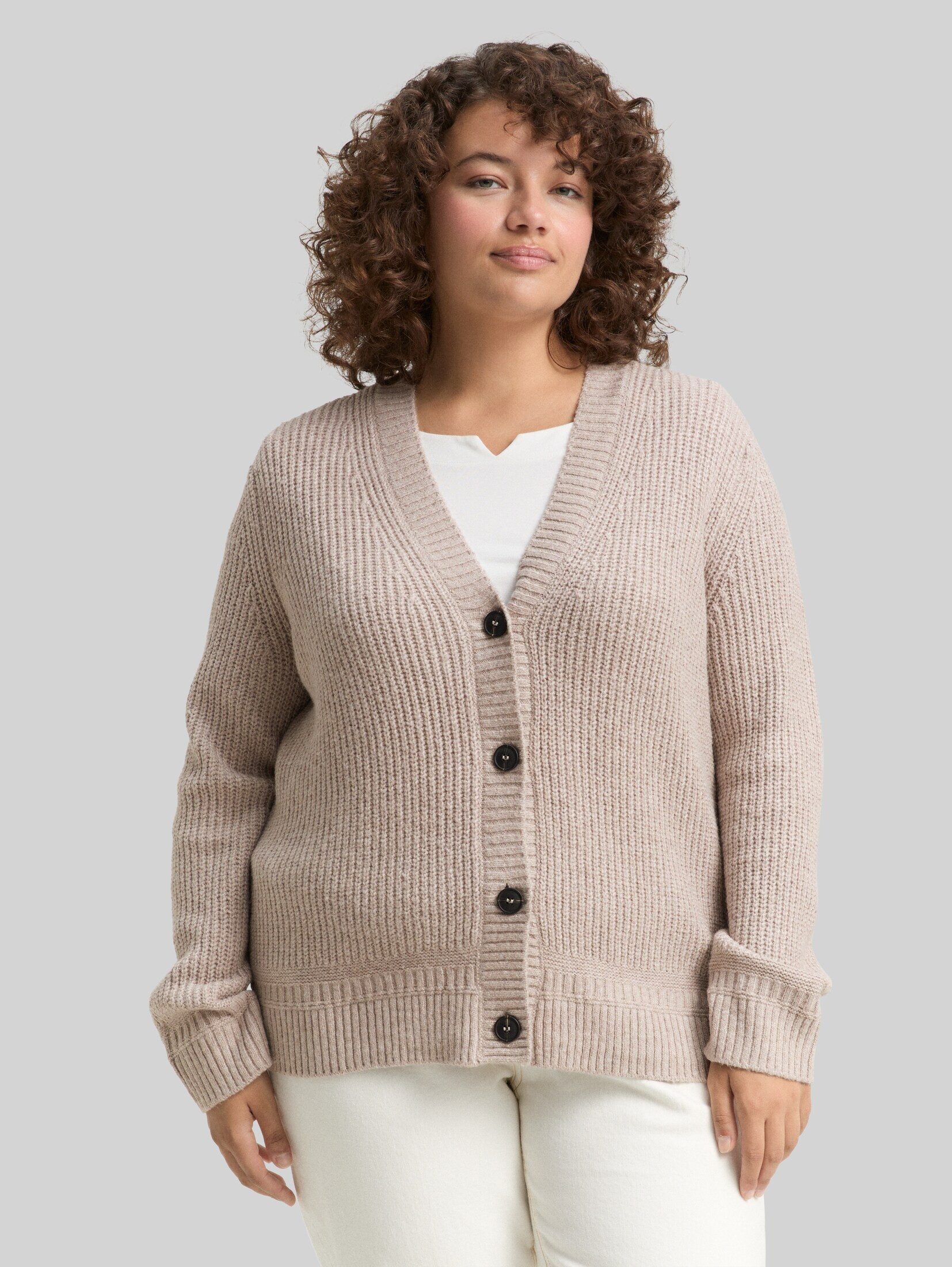 TOM TAILOR PLUS Cardigan Pullover & Strickjacken Plus Size - Ripp Cardigan mit V-Ausschnitt