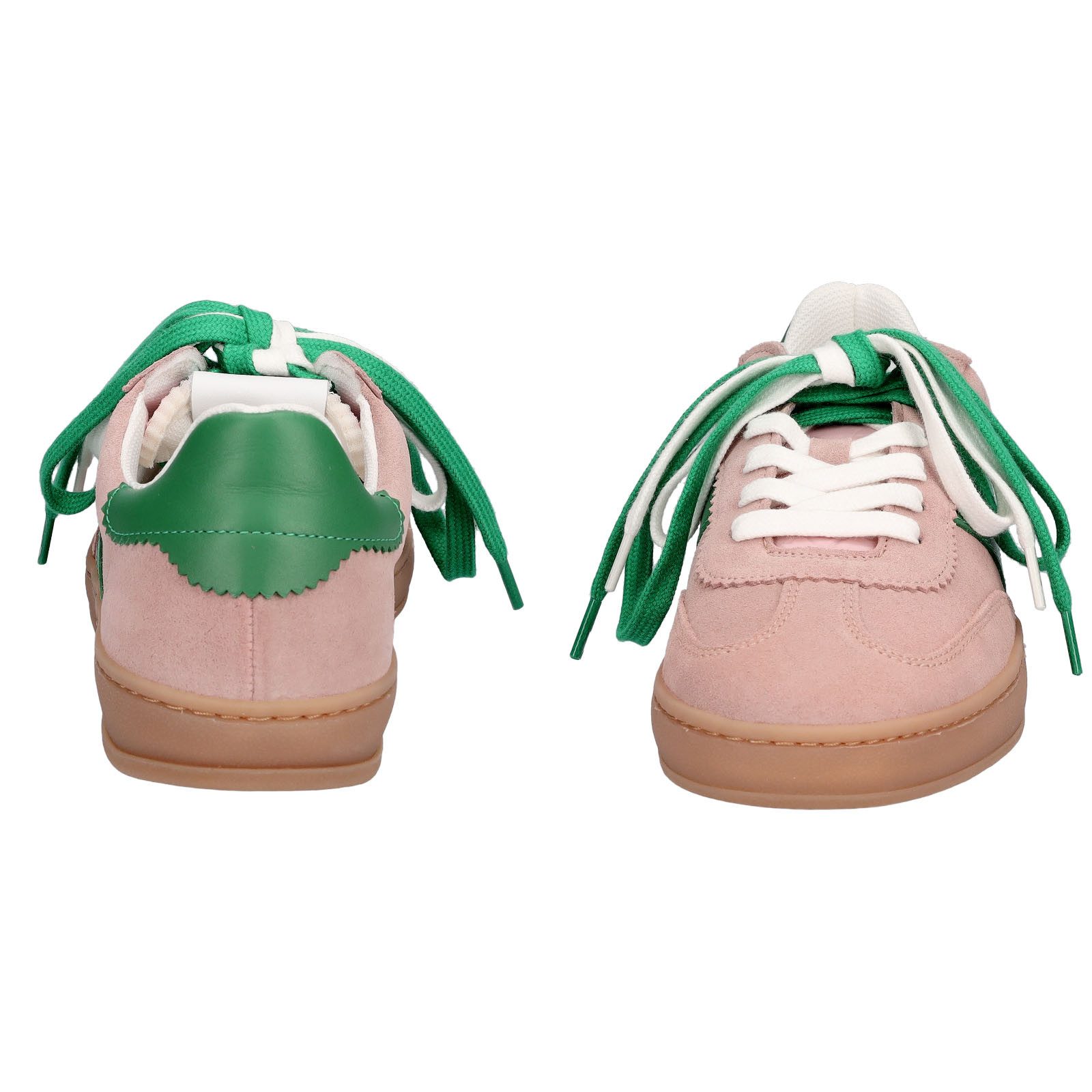MIDS MOSS Damen Sneaker rosa Velourleder mit Wechselfußbett, grüne Streifen & Doppelschnürung