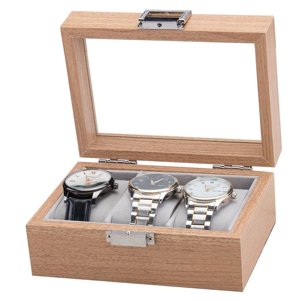 mixed24 Schmuckkasten Uhren Deckel Uhrenlade Uhrenkoffer Armbanduhren für aus für Aufbewahrung Uhrenbox Uhrenaufbewahrung, Holz Uhrenkiste Echtglas 3
