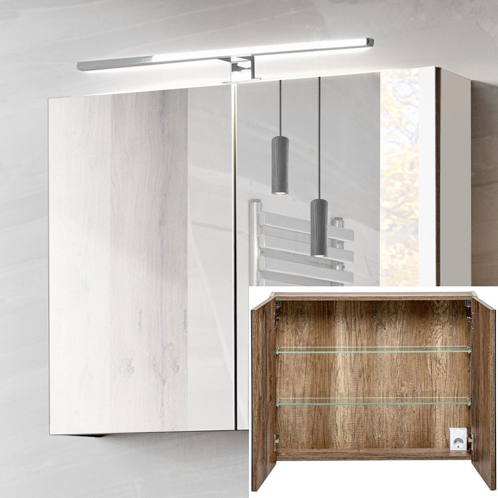 Lomadox Spiegelschrank PUEBLA-56-TAUPE 80cm mit LED günstig online kaufen