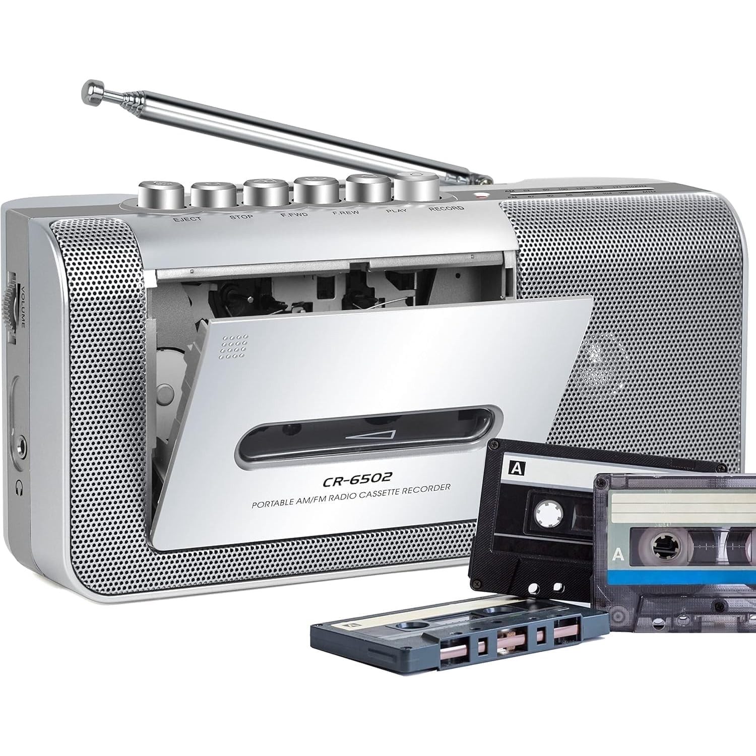 Greadio mit Kassette zu MP3, Aufnahme USB/SD, Kopfhöreranschluss, Schwarz tragbarer CD-Player (3-in-1 Player, Aufnahmefunktion)