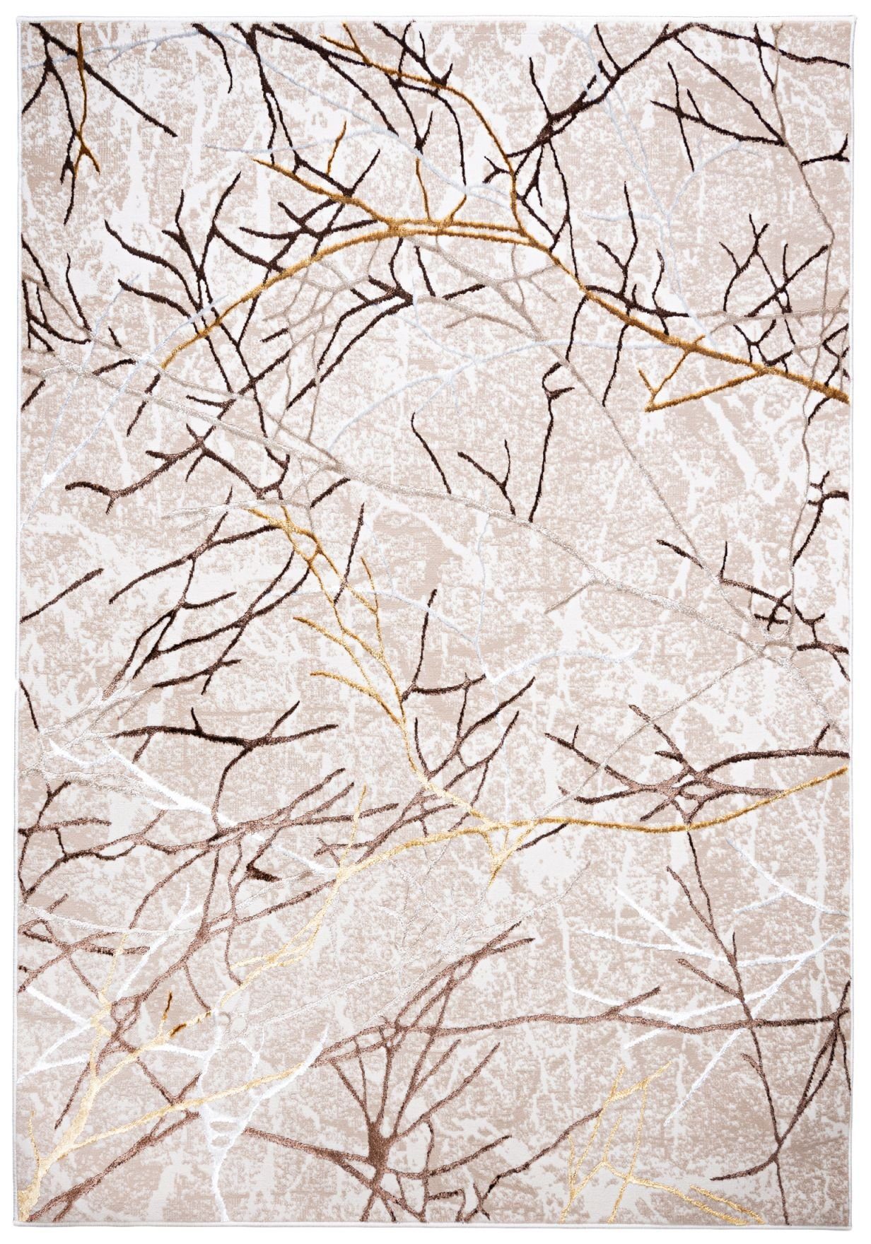 Mazovia Designteppich Modern Teppich für Wohnzimmer - Glänzende Beige Creme mit Gold, 200 x 300 cm