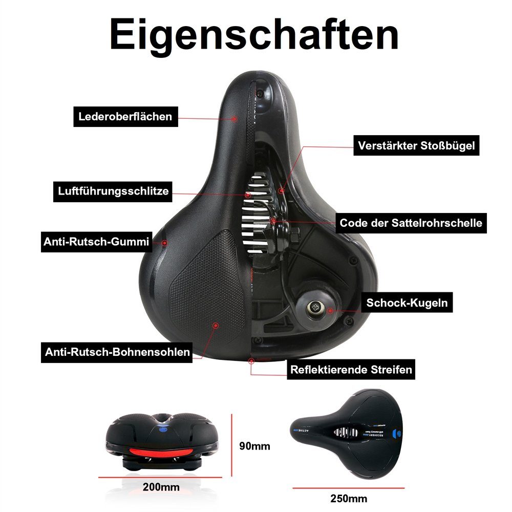 Feel2Home Fahrradsattel Fahrradsattel Ergonomischer Sitz Gel Schaum Rückstrahler rot und blau (Stück, mit Sattelbezug), Atmungsaktiv – Bild 5 von 5