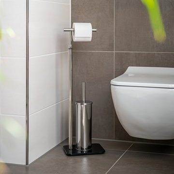 bremermann WC-Garnitur Stand-WC-Garnitur 2in1, WC-Bürste, Rollenhalter, Edelstahl Glassockel