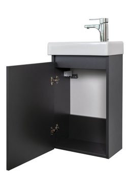 badselekt Badmöbel-Set FRESH Anthrazit Grau matt, 3-teilig inkl. Waschbecken, Unterschrank & Spiegel mit LED-Beleuchtung Badmöbel-Set Waschtisch-Set perfekt für das Gästebad