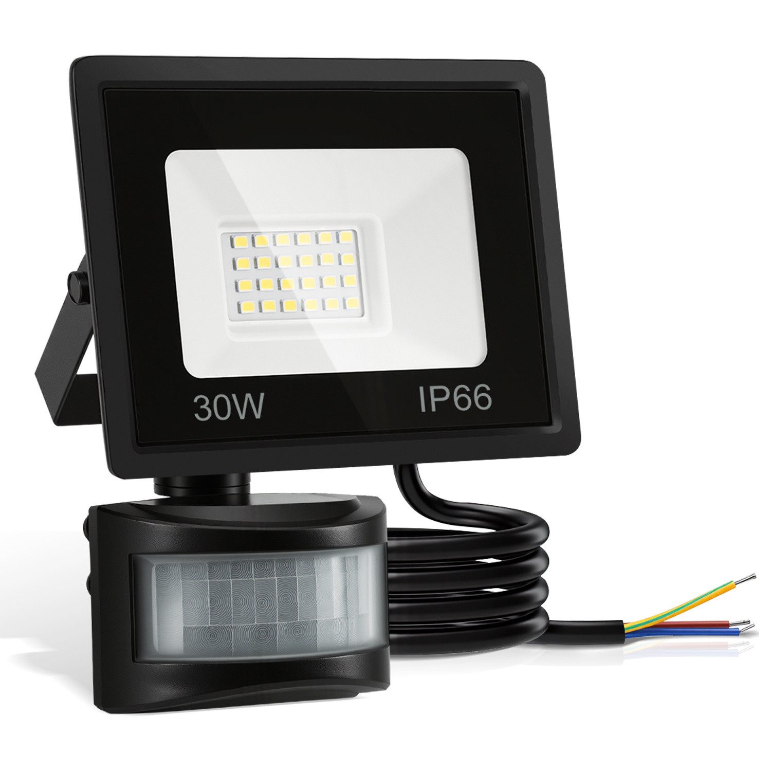 Clanmacy LED Flutlichtstrahler LED Fluter mit Bewegungsmelder 30W Außenleuchte Kaltweiß Spotlight