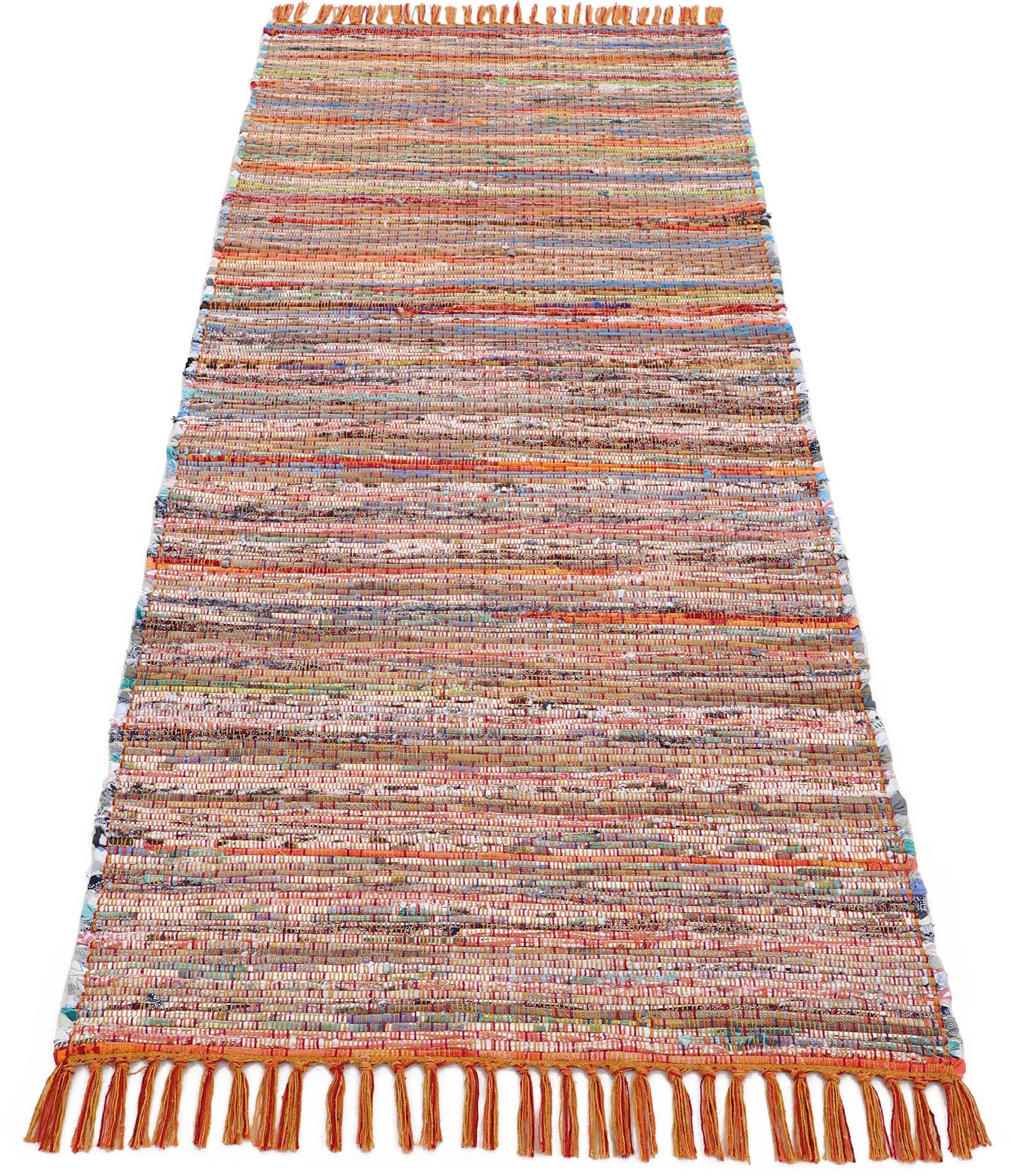 carpetfine Teppich Kelim Chindi, Wendeteppich, rechteckig, Höhe: 6 mm, handgewebt, Fleckerlteppich mit Fransen, auch vielen in Läufergrößen