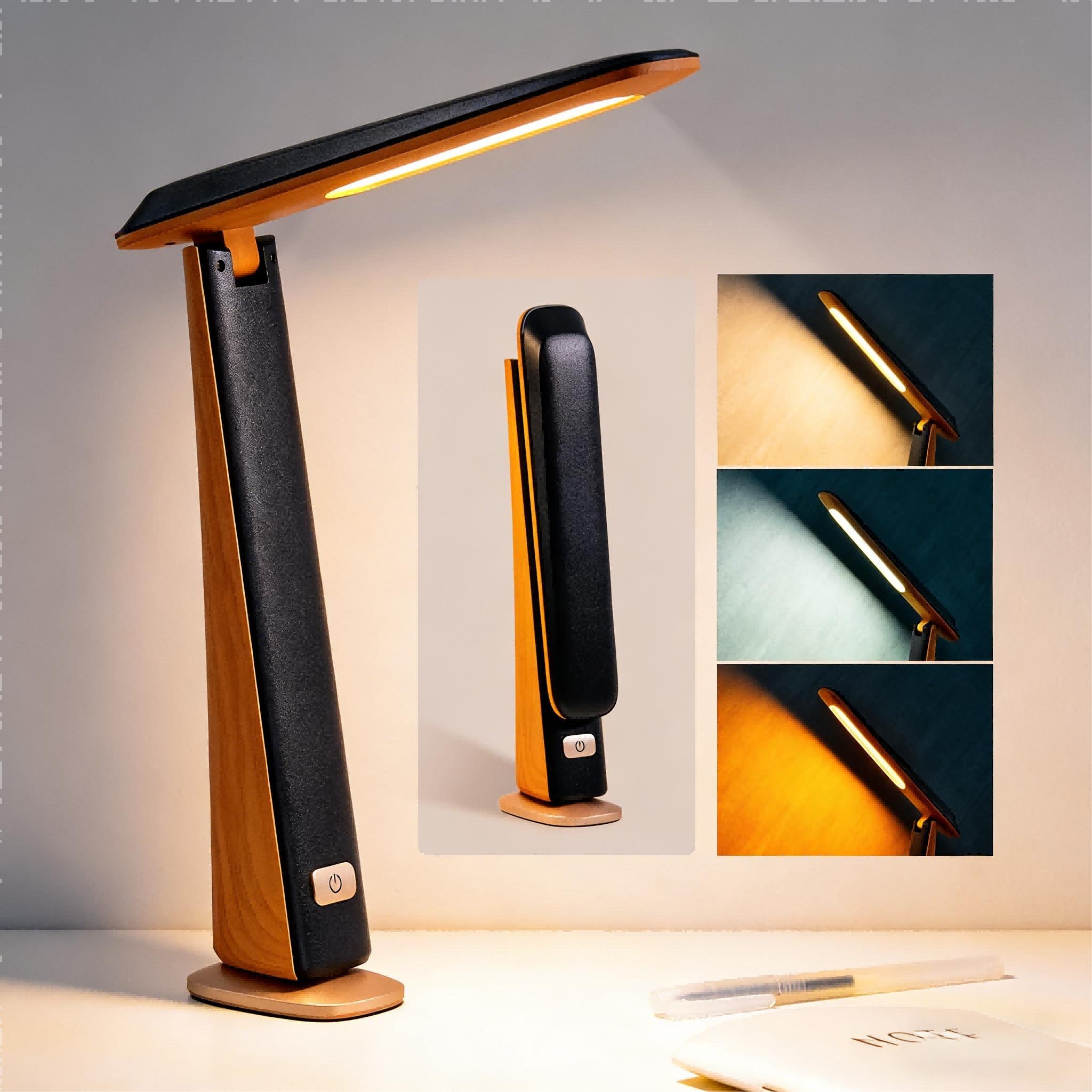 Toomoke LED Schreibtischlampe USB-ladbare kabellose faltbare augenfreundliche Schreibtischlampe, Drei Farbtemperaturen, stufenloses Dimmen Tragbare Leseleuchte