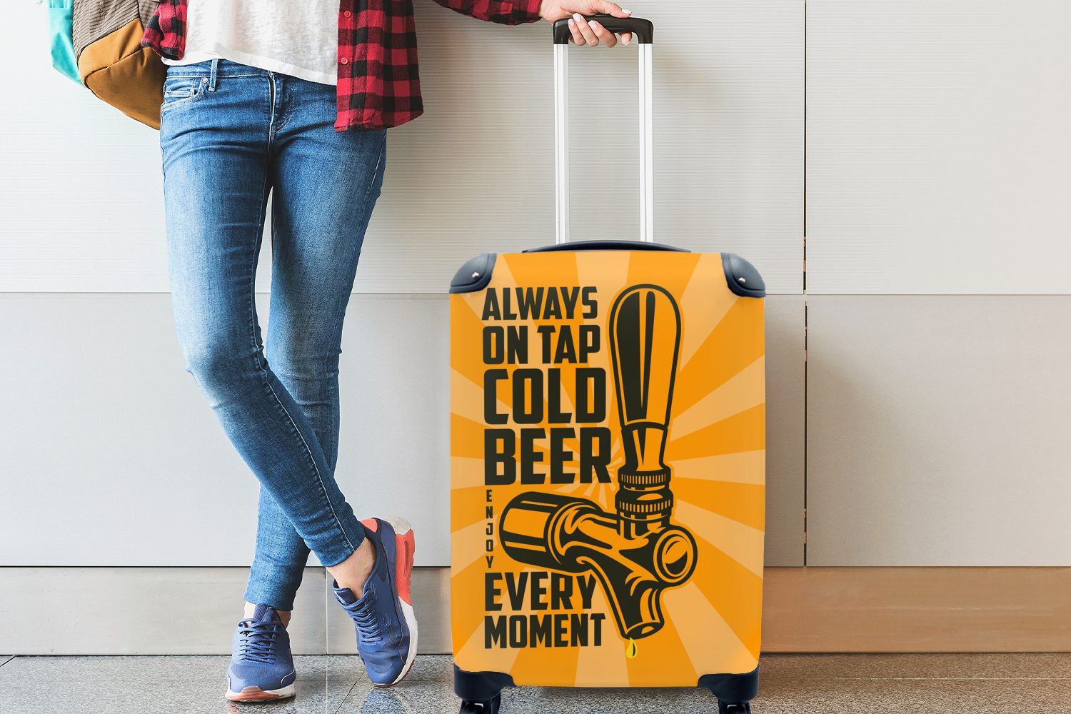 MuchoWow Handgepäckkoffer Vintage - genieße Bier Fass, Ferien, 'Immer Trolley, vom Rollen, - Reisetasche für Zitate ein Handgepäck rollen, 4 mit Reisekoffer jeden, kaltes