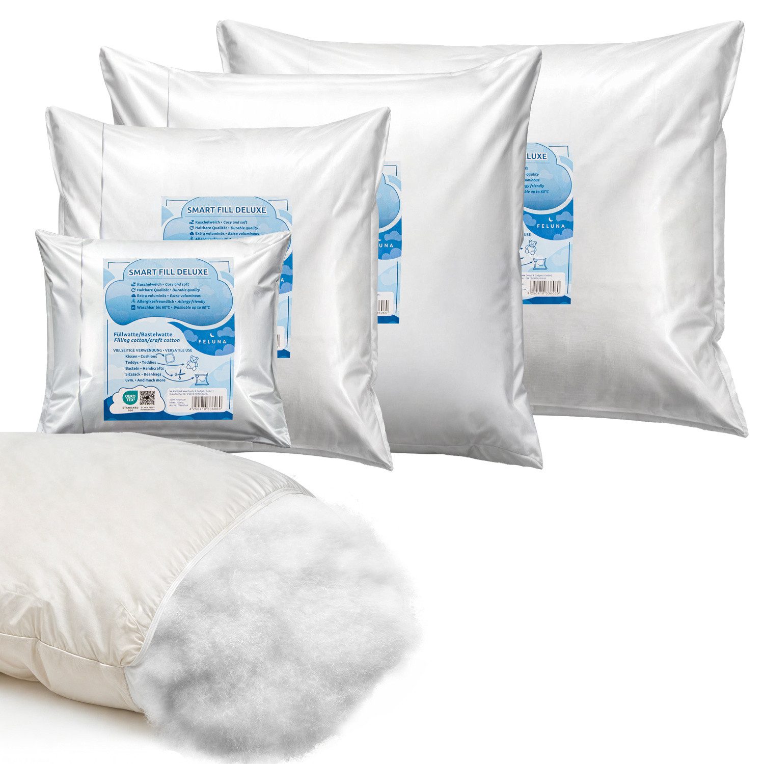 Feluna Kissenfüllung Flauschige Polyesterfüllung–Kissen, Kuscheltiere, Sitzsäcke & Polster, Füllwatte für Kissen, Stofftier- & Bastelwatte