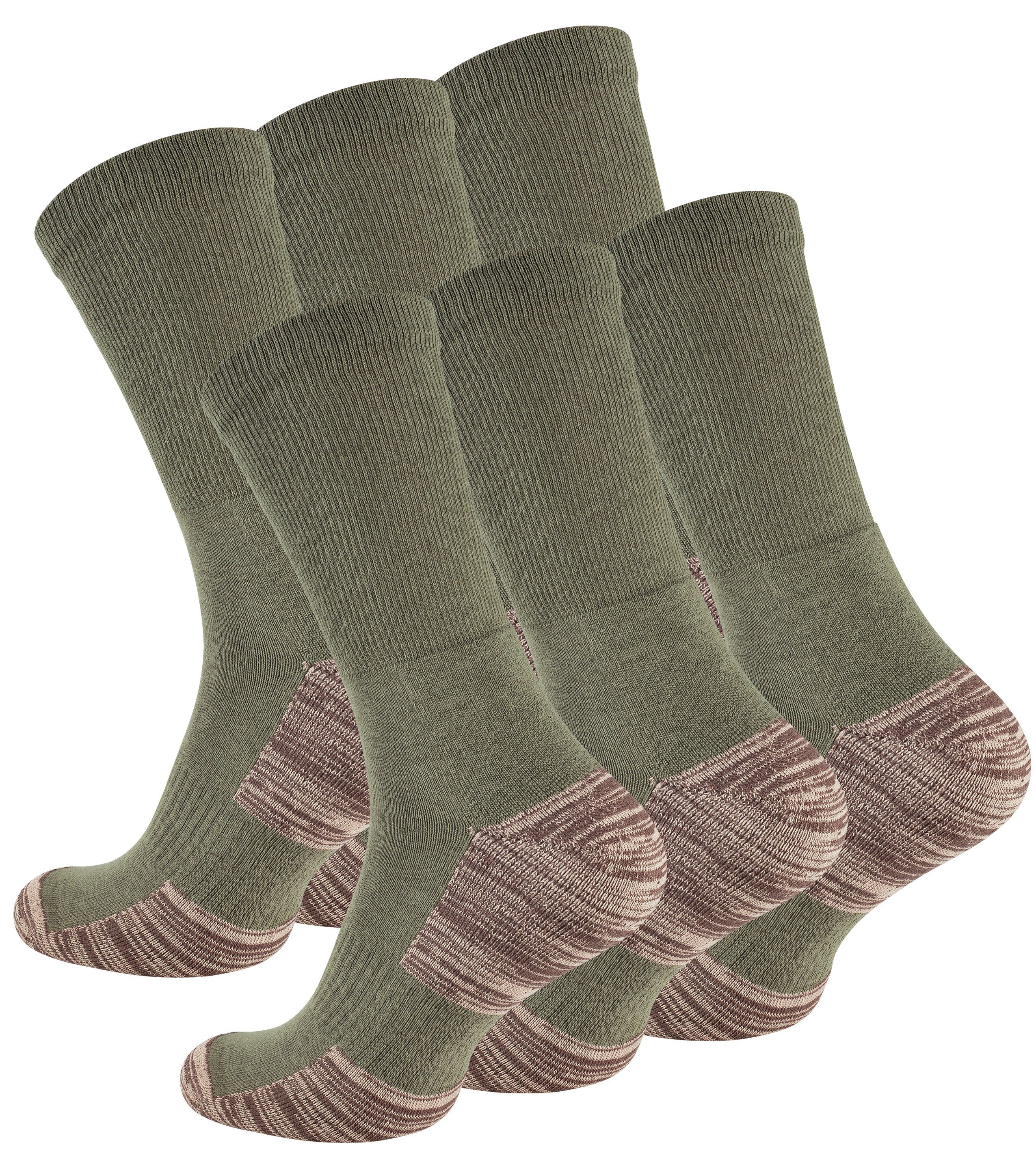 Stark Soul® Funktionssocken Multifunktionssocken, Outdoor.-& Trekkingsocken, Unisex mit Spezialpolsterung, 6 Paar Olive-Grün