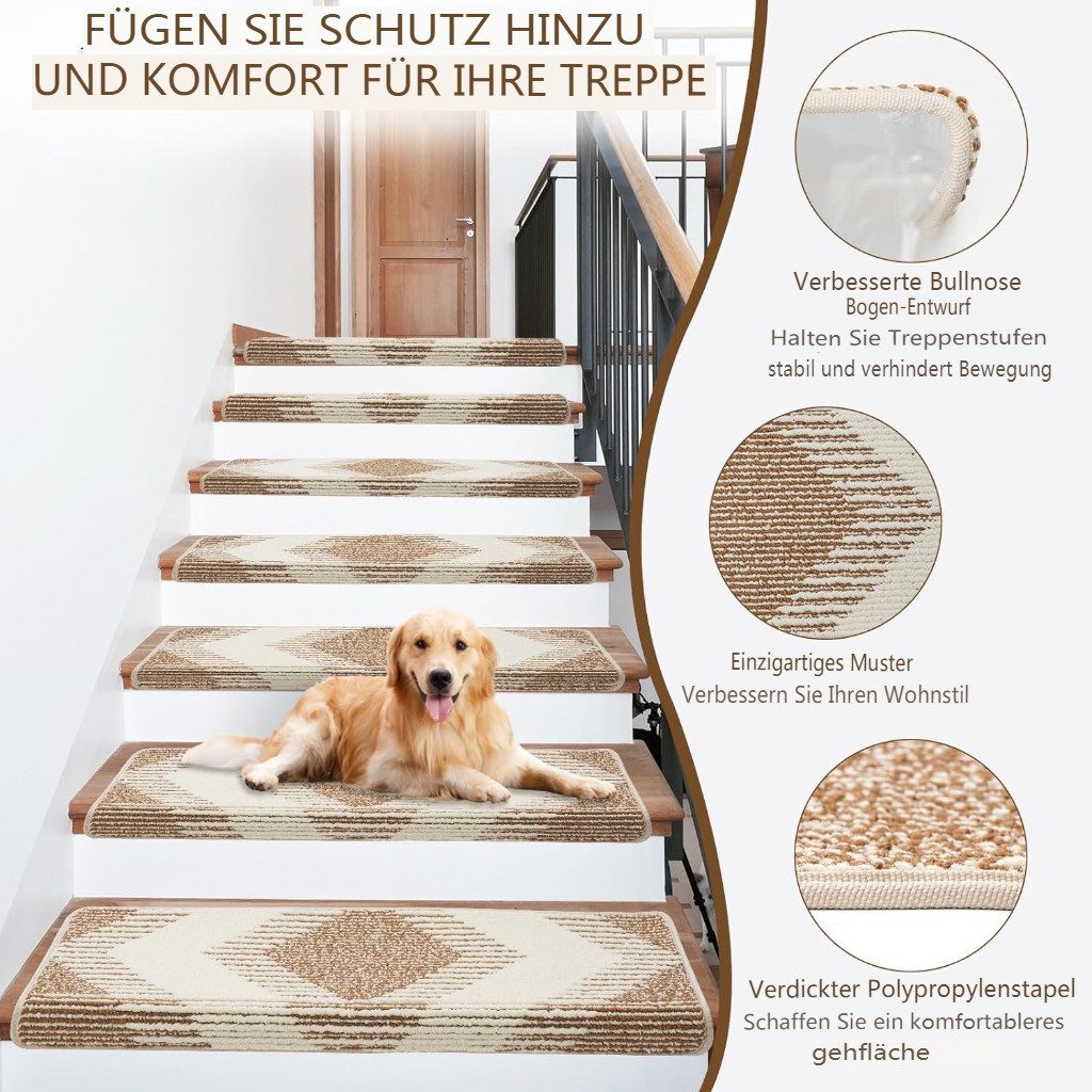 MECO Stufenmatte, Rechteckig, Höhe: 0.75 mm, Rutschfeste Bullnose Treppenstufenmatten 15er Set, selbstklebend