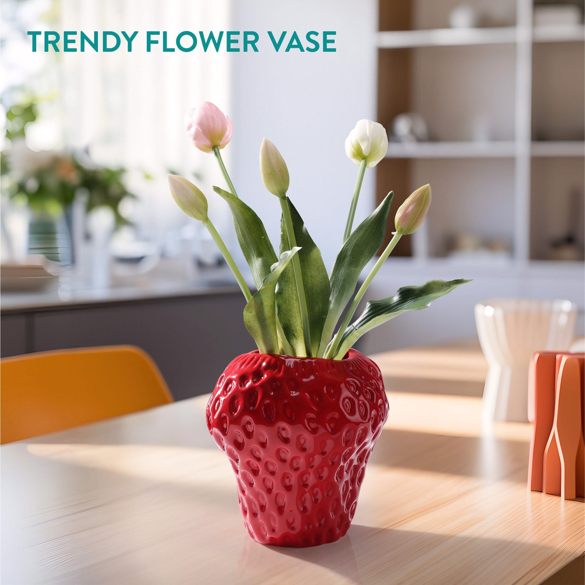 Sideboard Navaris Vase Blumenvase Dekovase - rot Fensterbank Erdbeer Kommode für Deko