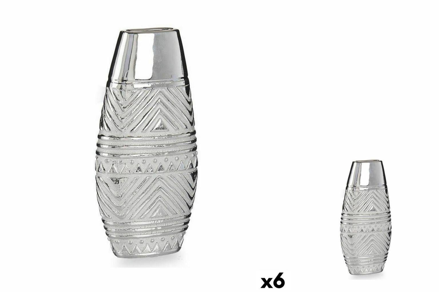Gift Decor Dekovase Vase Breite Silberfarben aus Keramik 7 x 29,5 x 14 cm 6 Stück