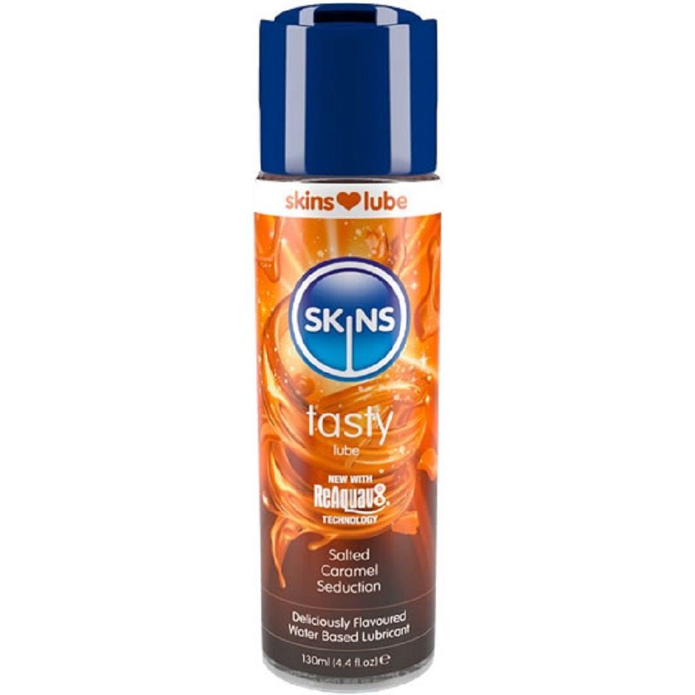 SKINS Condoms Gleitgel «Tasty» Salted Caramel Seduction, Flasche mit 130ml, zuckerfreies Gleitgel mit natürlichen Aromen