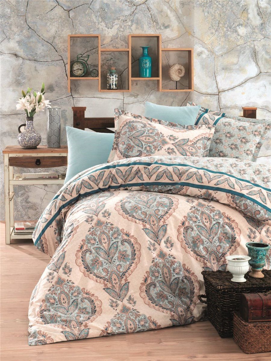 ROLFNERS Bettwäsche Talya Blau Bettgarnitur Bettbezug Baumwolle, Baumwolle, Baumwoll-Bettwäsche, Renforce Qualität, Atmungsaktiv