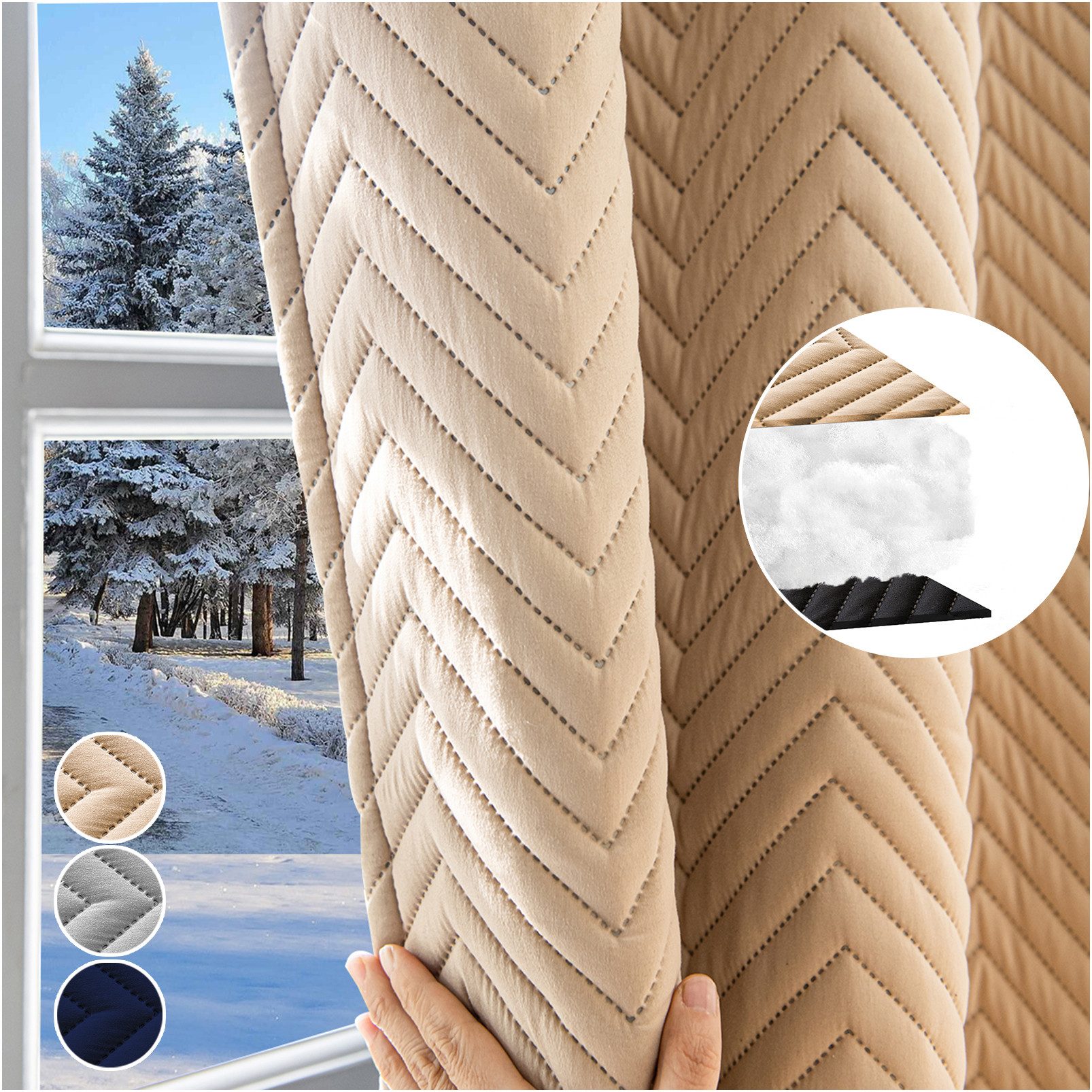 Jibenhome Gardine Blickdicht Verdunkelungsvorhang mit Kräuselband Dicke Gardinen (1 St), Winter Wärmeisolierend Türvorhang für Schlafzimmer Wohnzimmer