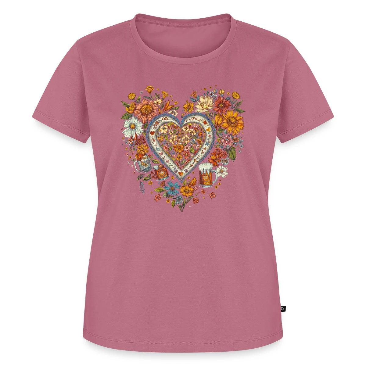 Spreadshirt T-Shirt Blumen Herz Oktoberfest Tracht Volksfest Frauen Premium T-Shirt (1-tlg)