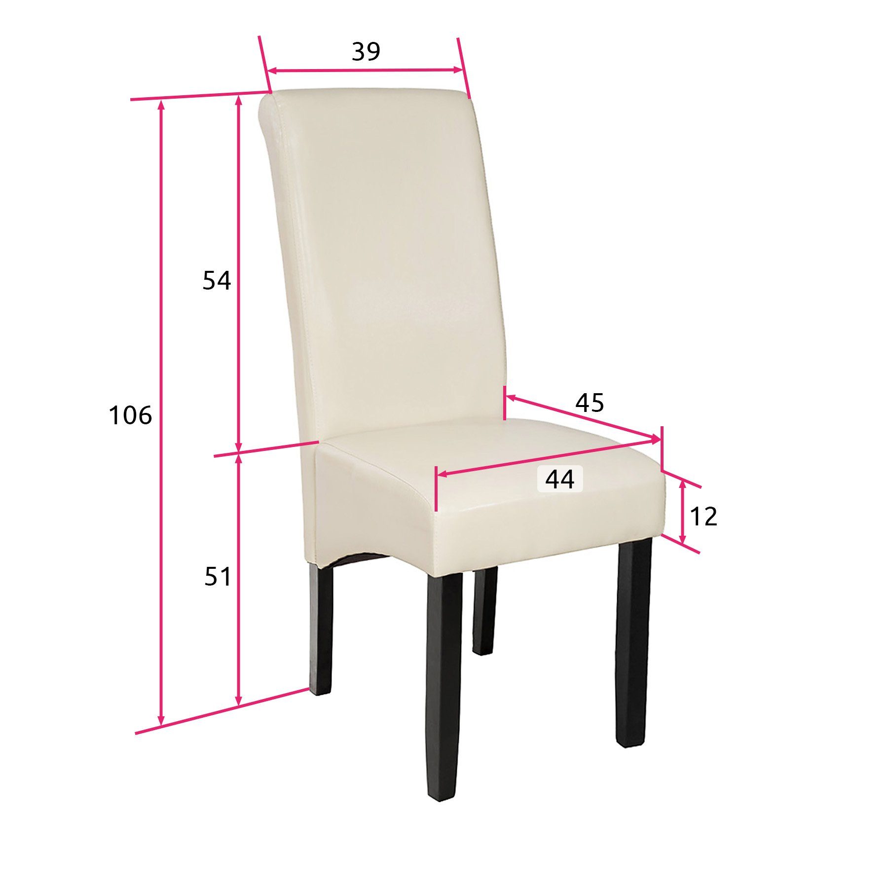 tectake Esszimmerstuhl 2 (2er Hartholz Set, Gepolstert creme massives 2 Esszimmerstühle, St), ergonomisch