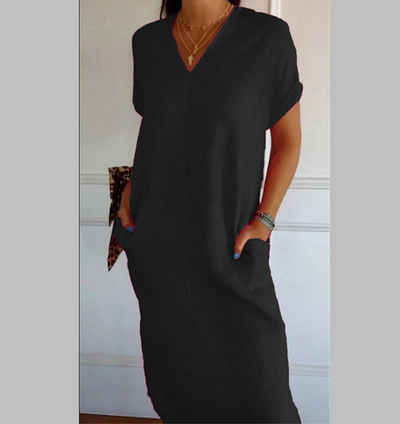 AFAZ New Trading UG Sommerkleid Damen-Kleid mit V-Ausschnitt, kurzen Ärmeln und Schlitzen