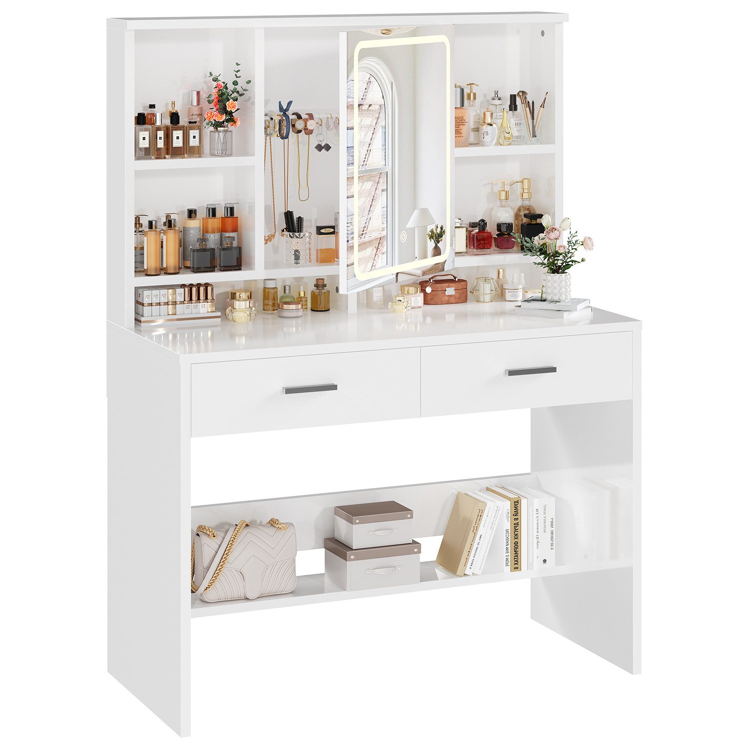 HOMALL Schminktisch Schminktisch mit Spiegel und LED 2 Schubladen und 6 Abl günstig online kaufen