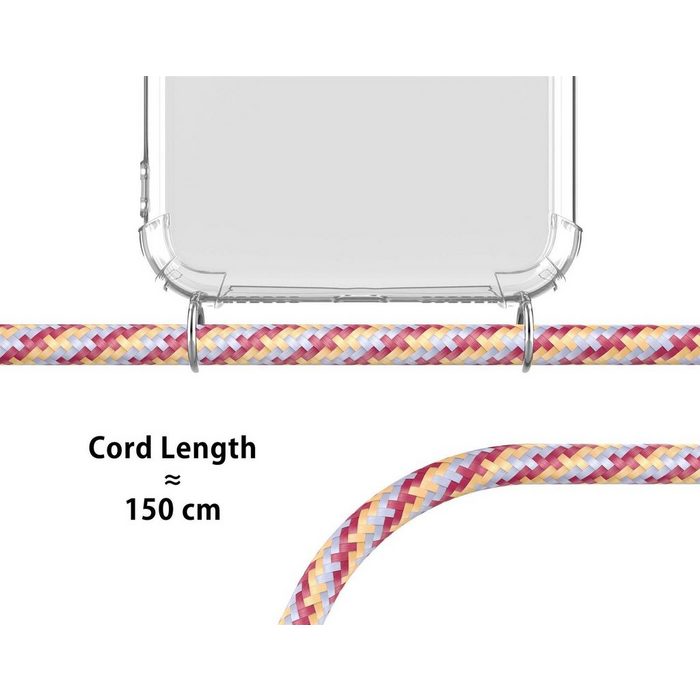 MyGadget Handyhülle Handykette für Apple iPhone 12 / 12 Pro TPU Hülle mit Band - Handyhülle mit Handyband zum Umhängen Kordel Schnur Case Schutzhülle - Pink Muster