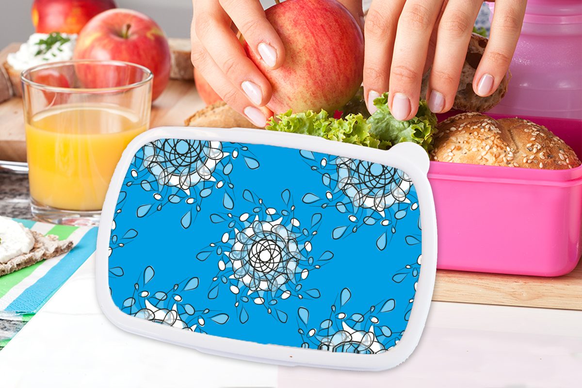 Lunchbox - Snackbox, - Brotbox Brotdose Kunststoff, - Kunststoff (2-tlg), MuchoWow Kinder, Design für Mädchen, Blumen Schneeflocke Winter, rosa Erwachsene,